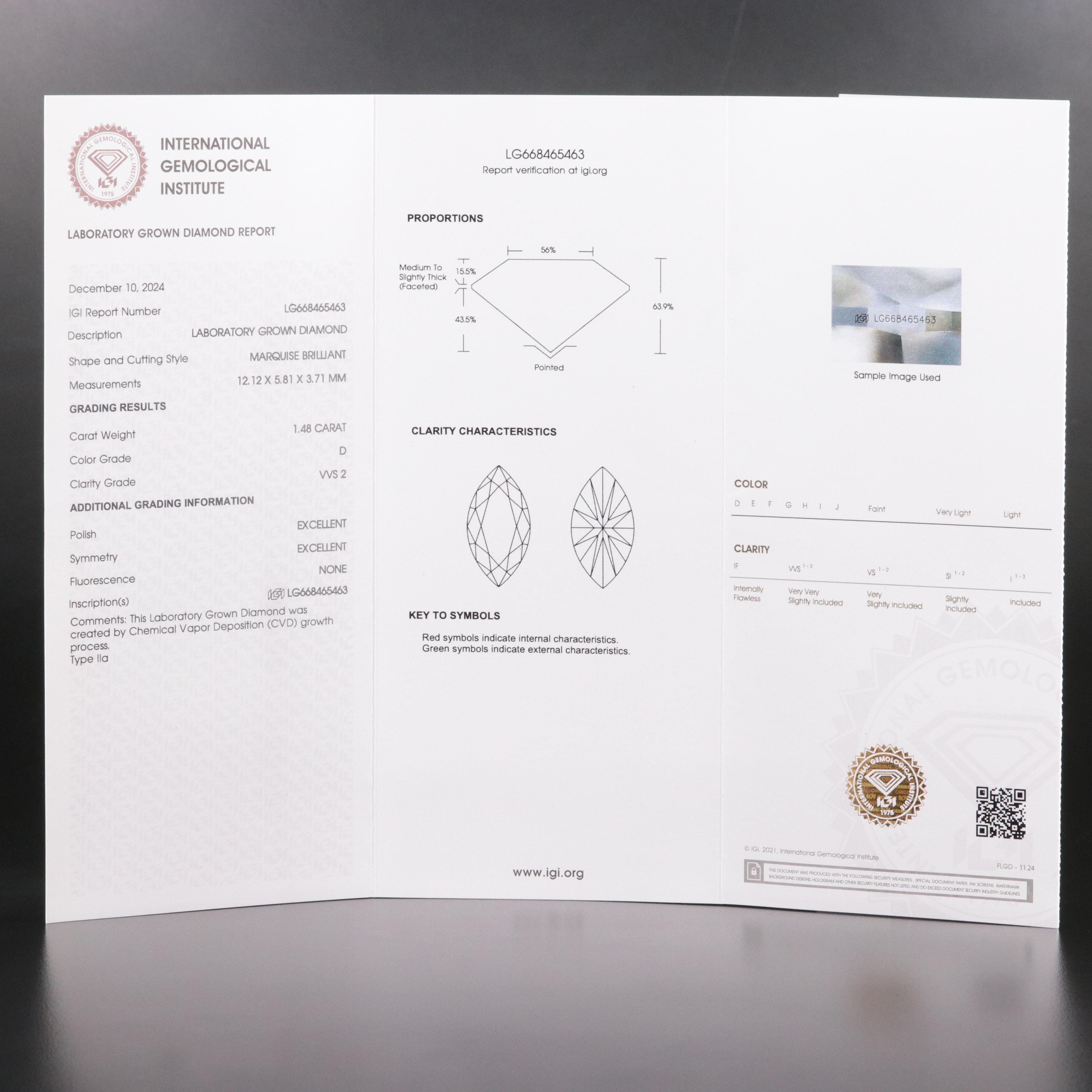 Loose 1.48 CT Lab Grown Diamond with IGI Report