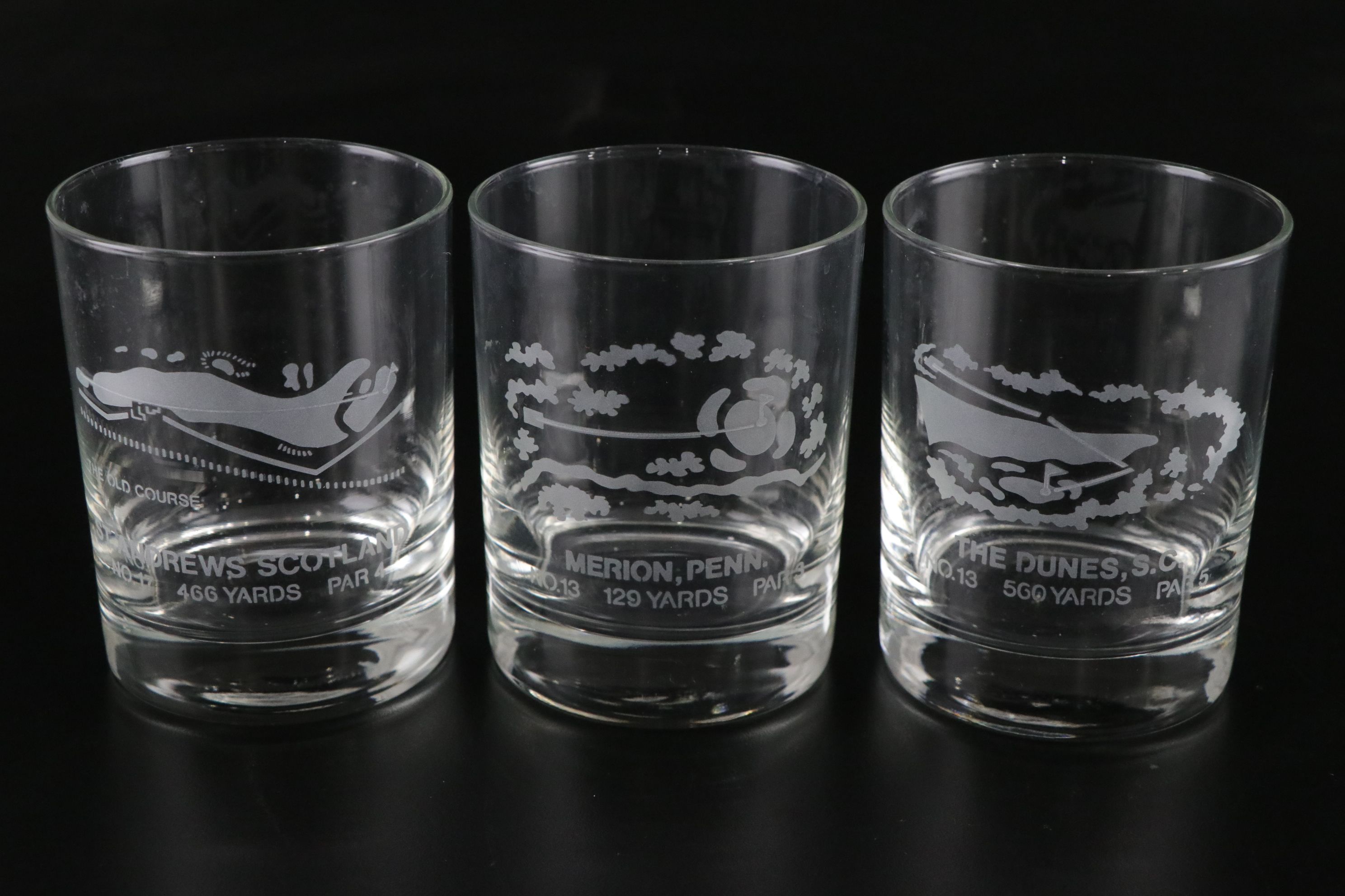 Etched Goodyear Rocks Glasses & Golf Course Double Old Fashioned Glasses