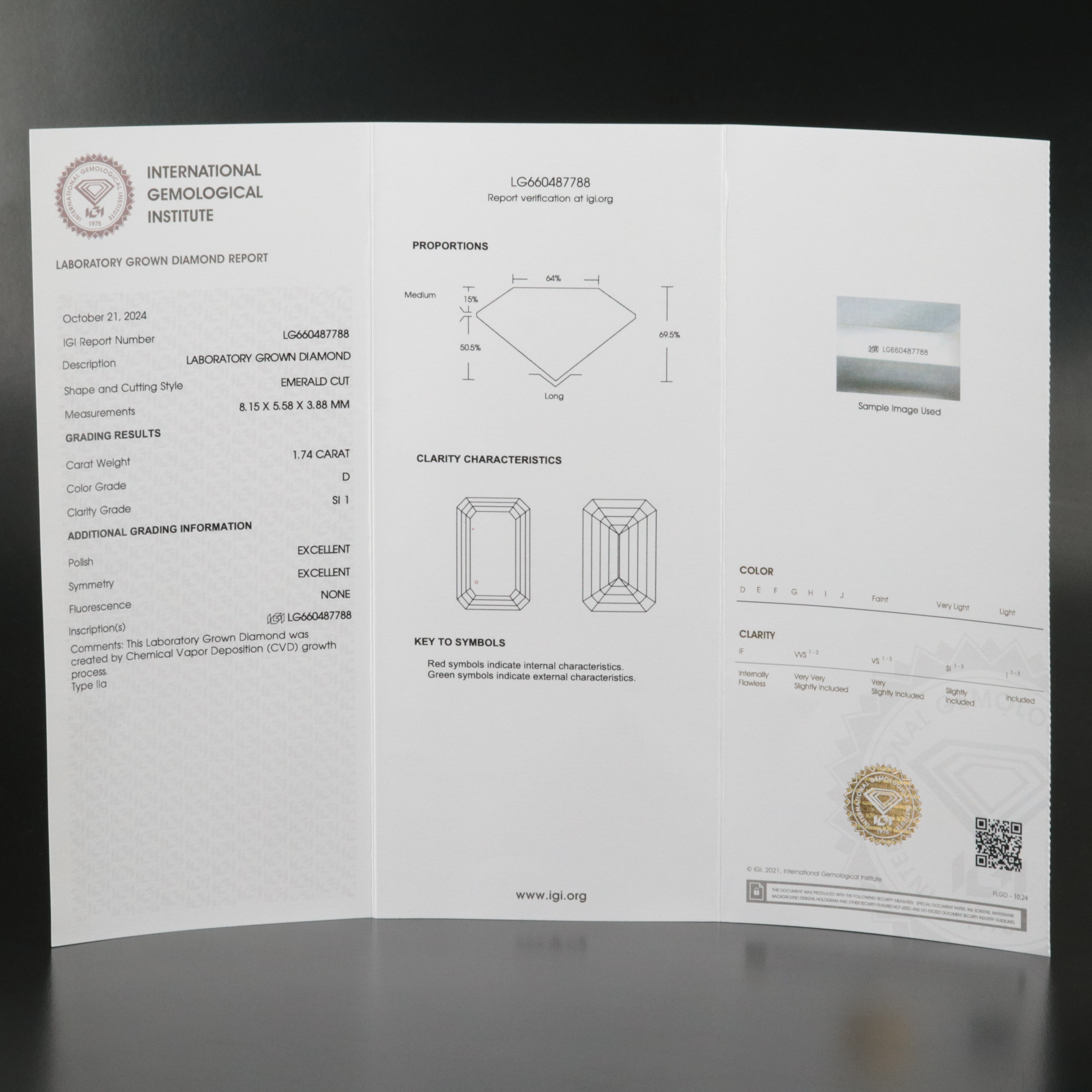 Loose 1.74 CT Lab Grown Diamond with IGI Report