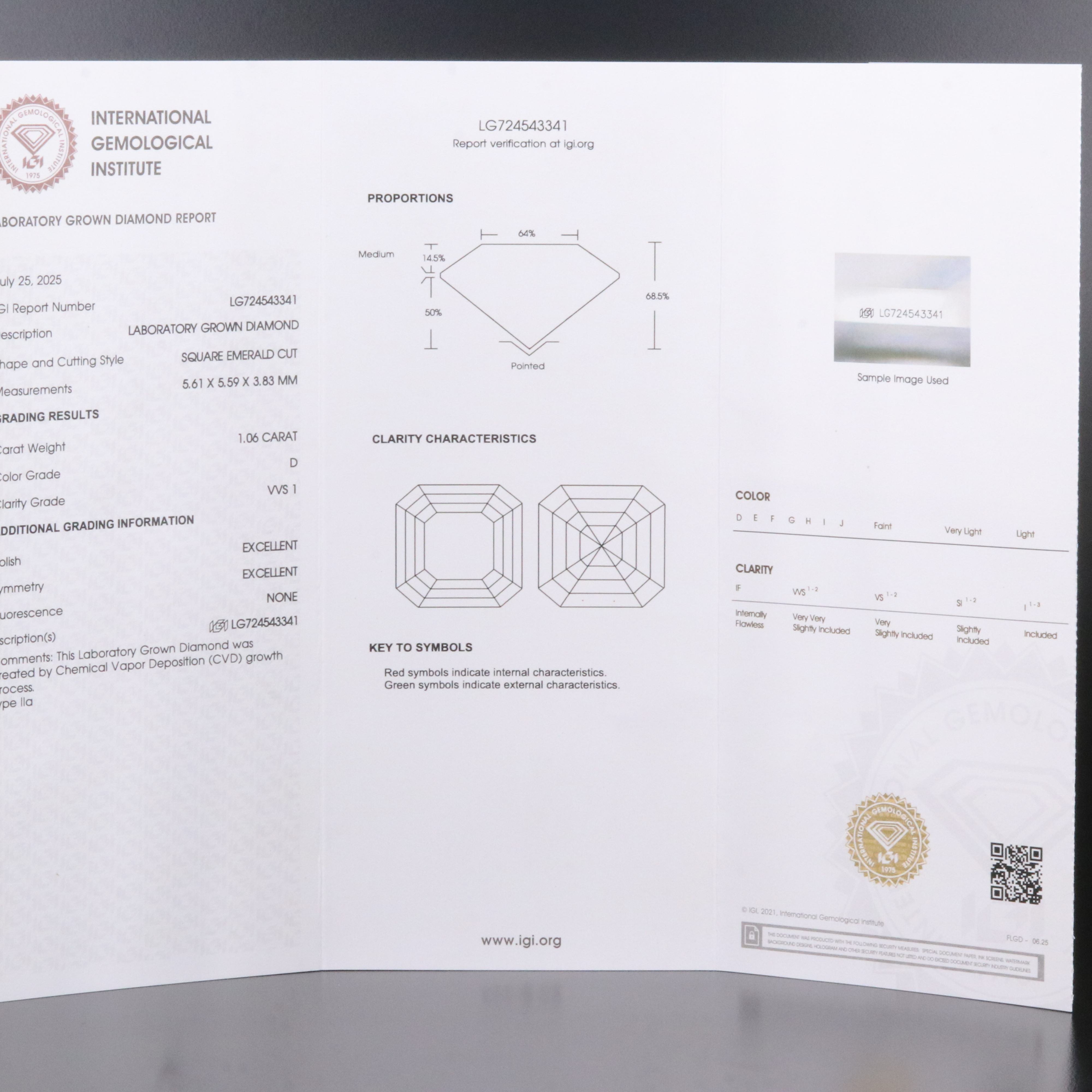 Loose 1.06 CT Lab Grown Diamond with IGI Report