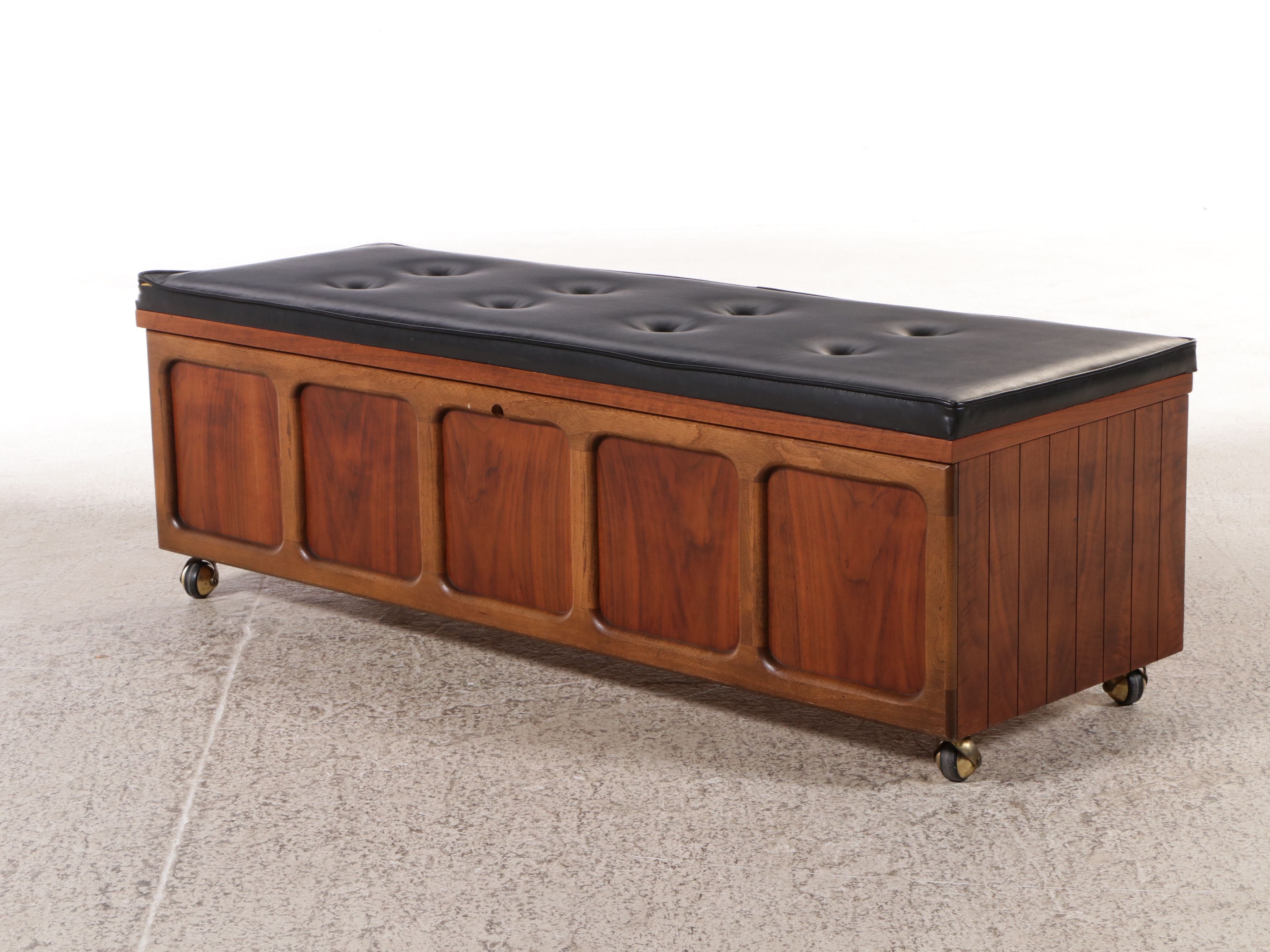 Lane Mid Century Modern Cedar Lined Walnut Chest with Button Tufted Cushion