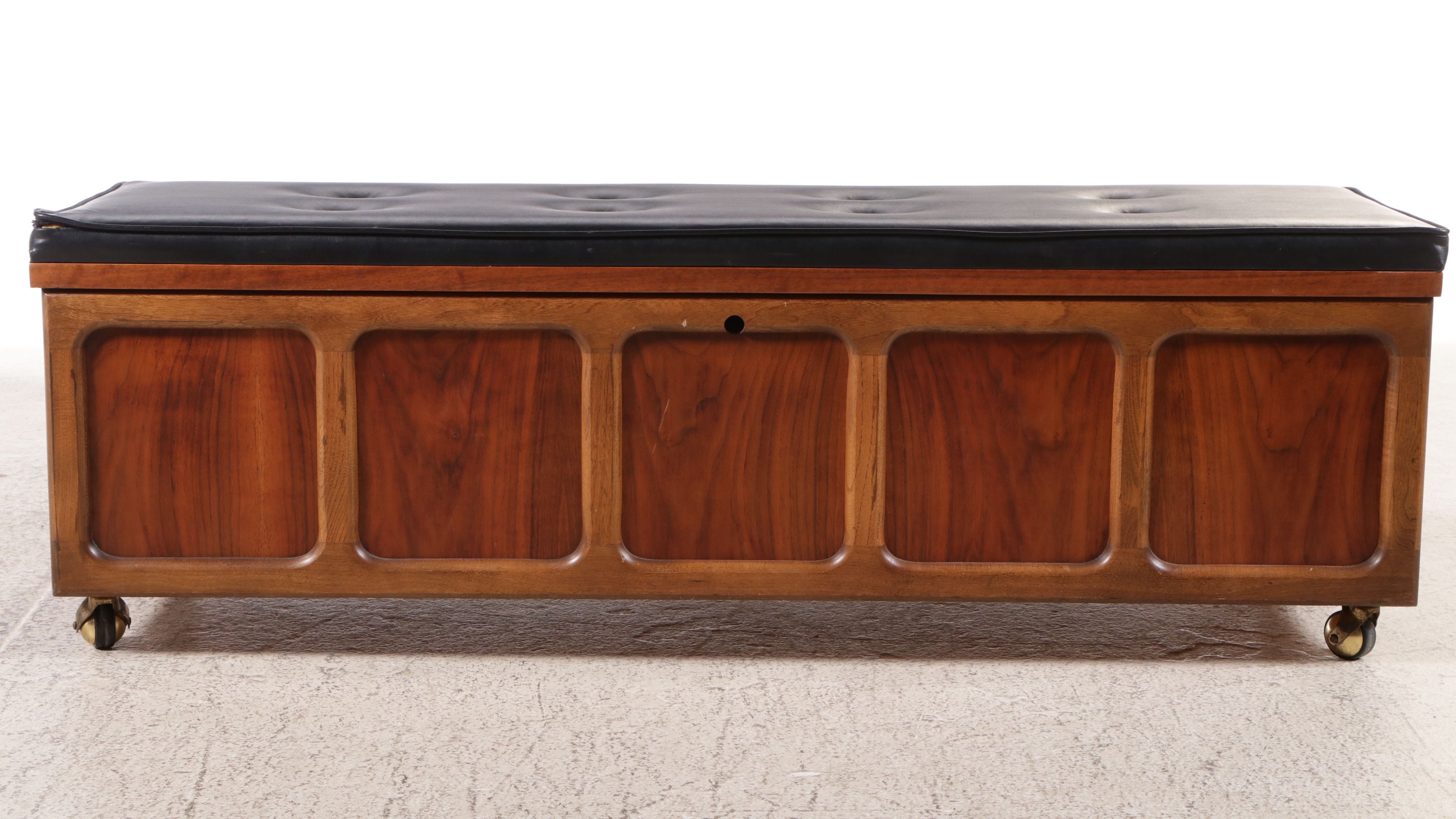 Lane Mid Century Modern Cedar Lined Walnut Chest with Button Tufted Cushion