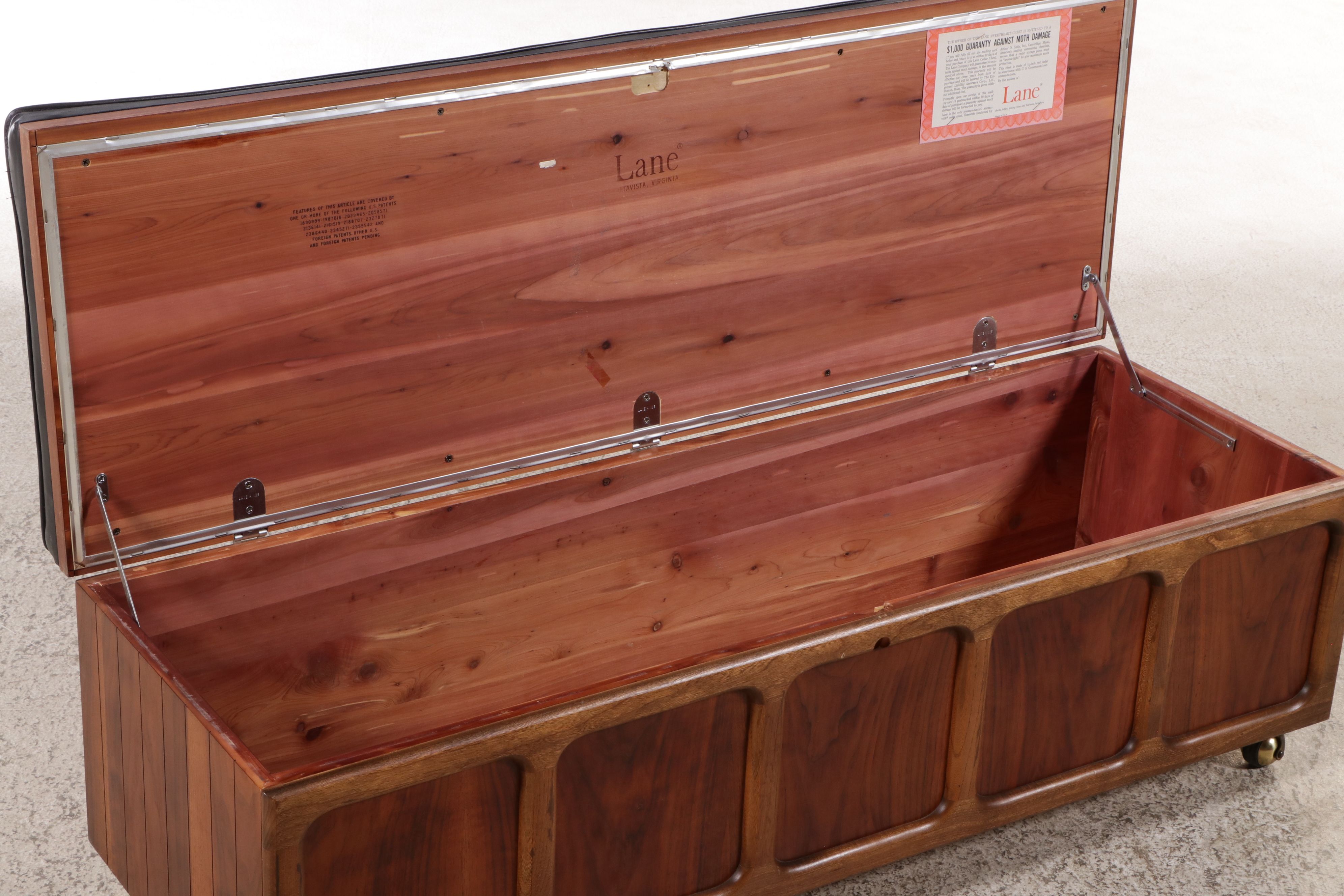 Lane Mid Century Modern Cedar Lined Walnut Chest with Button Tufted Cushion