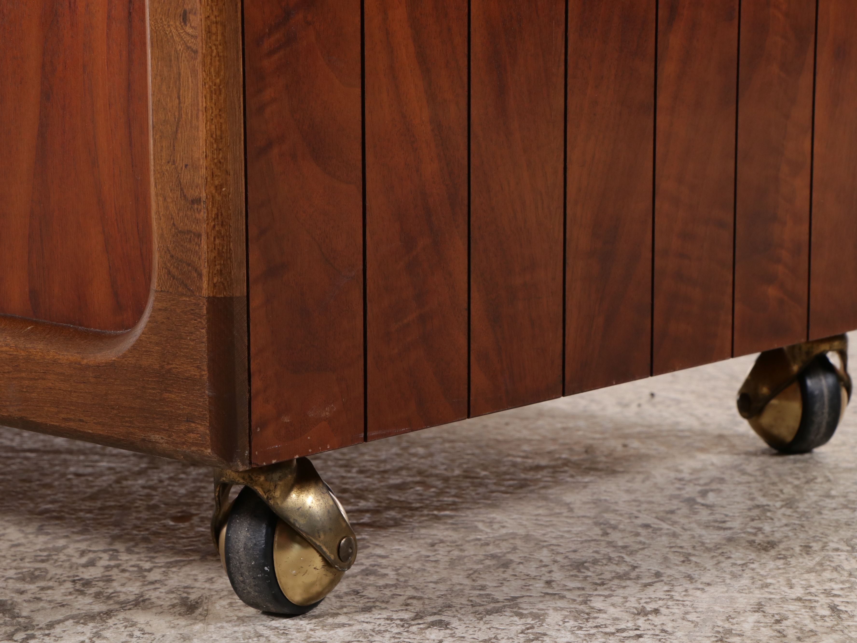 Lane Mid Century Modern Cedar Lined Walnut Chest with Button Tufted Cushion