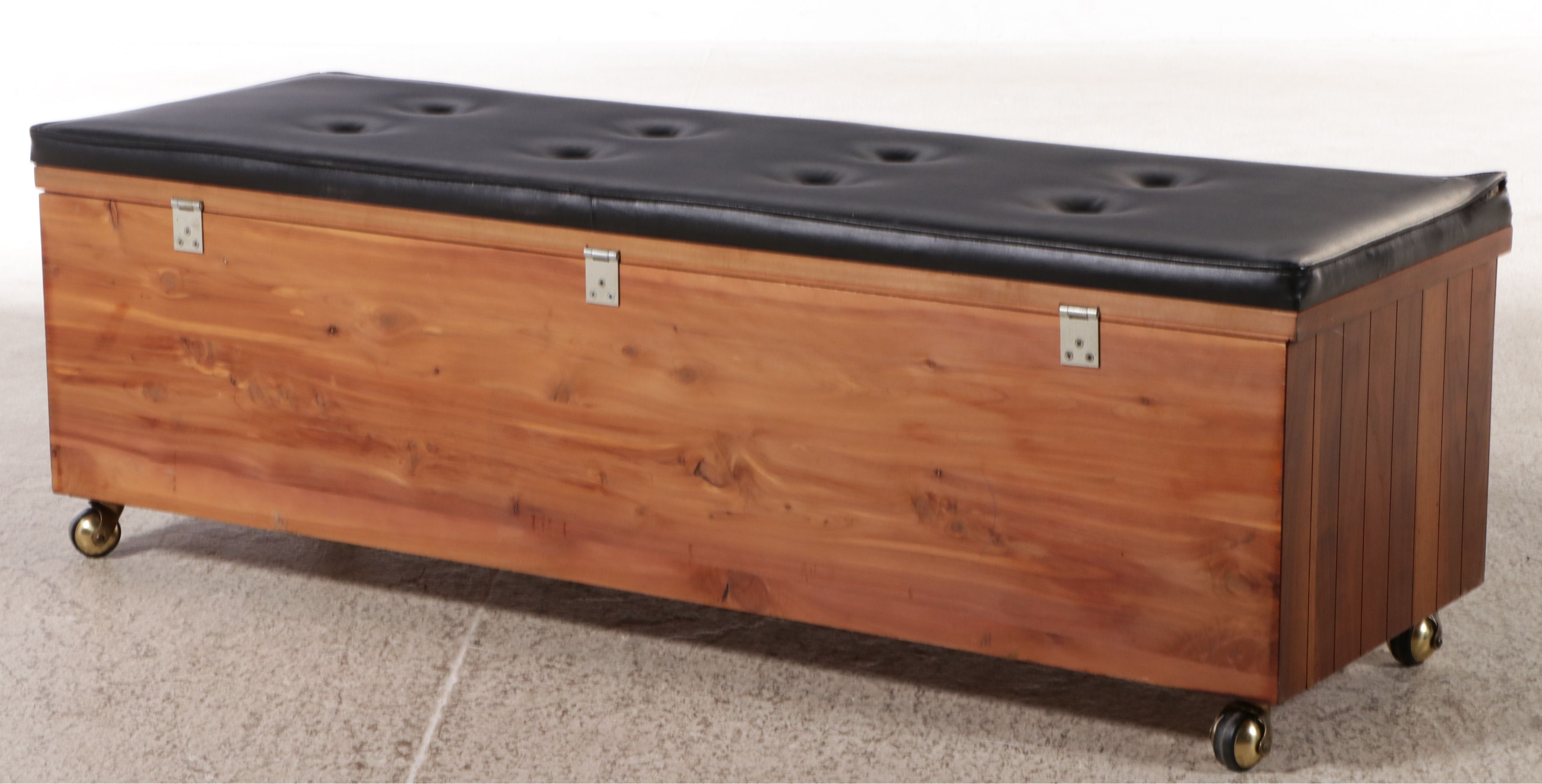 Lane Mid Century Modern Cedar Lined Walnut Chest with Button Tufted Cushion