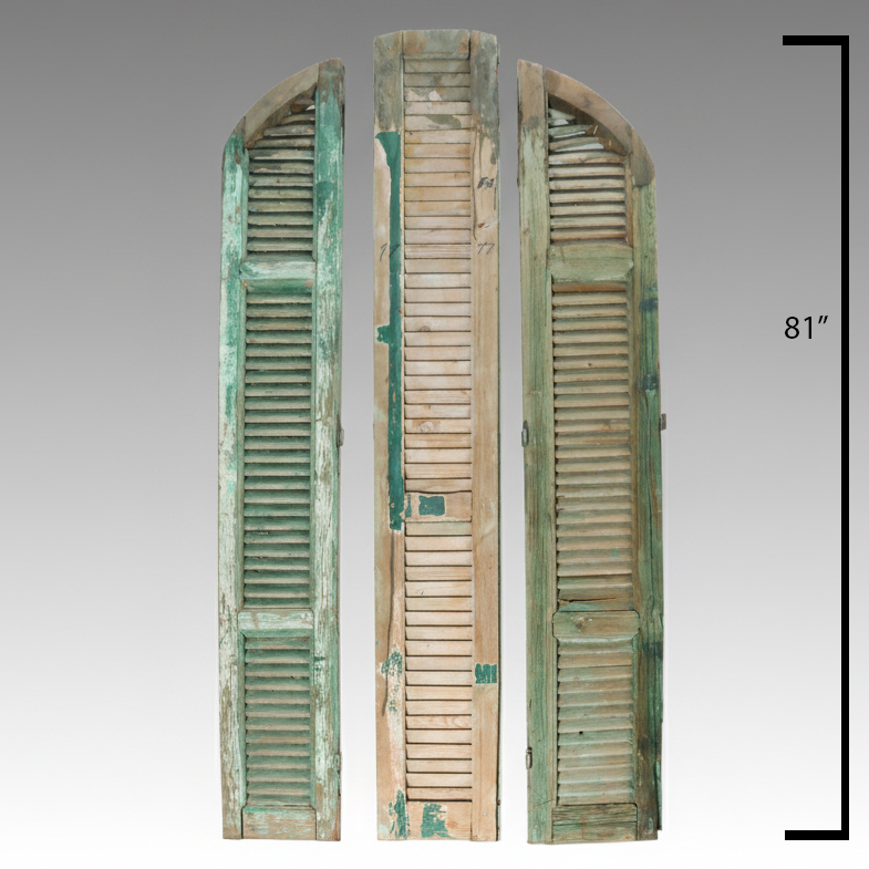 81" Distressed Painted Wood Three-Panel Window Shutters