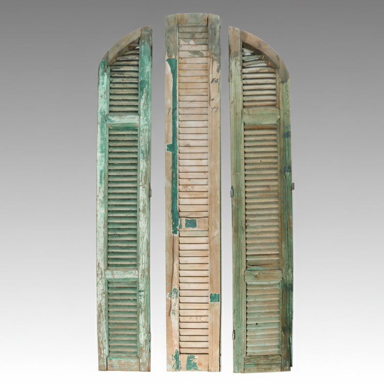 81" Distressed Painted Wood Three-Panel Window Shutters