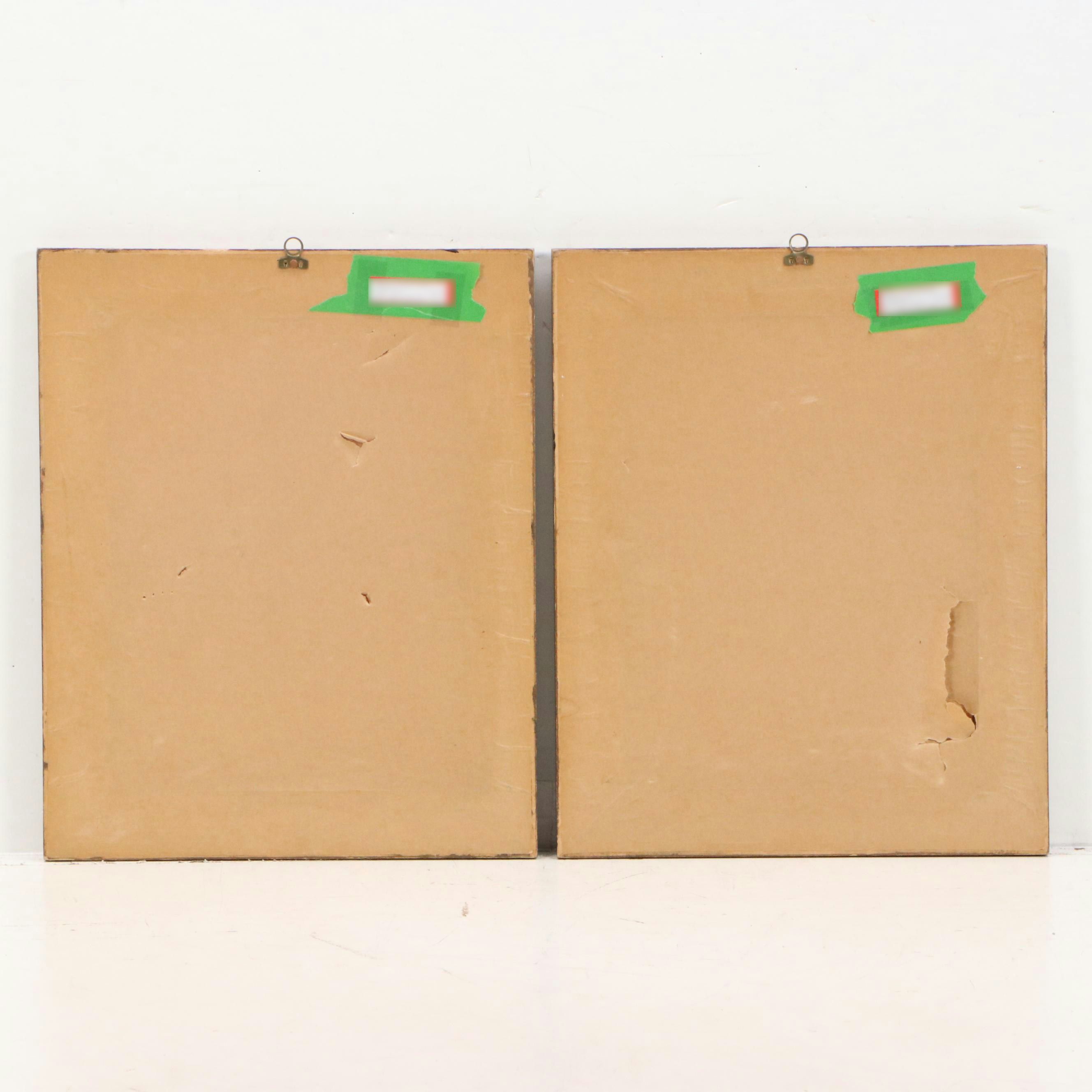 Oil Painting Folk Art Portrait Set, Early to Mid-20th Century