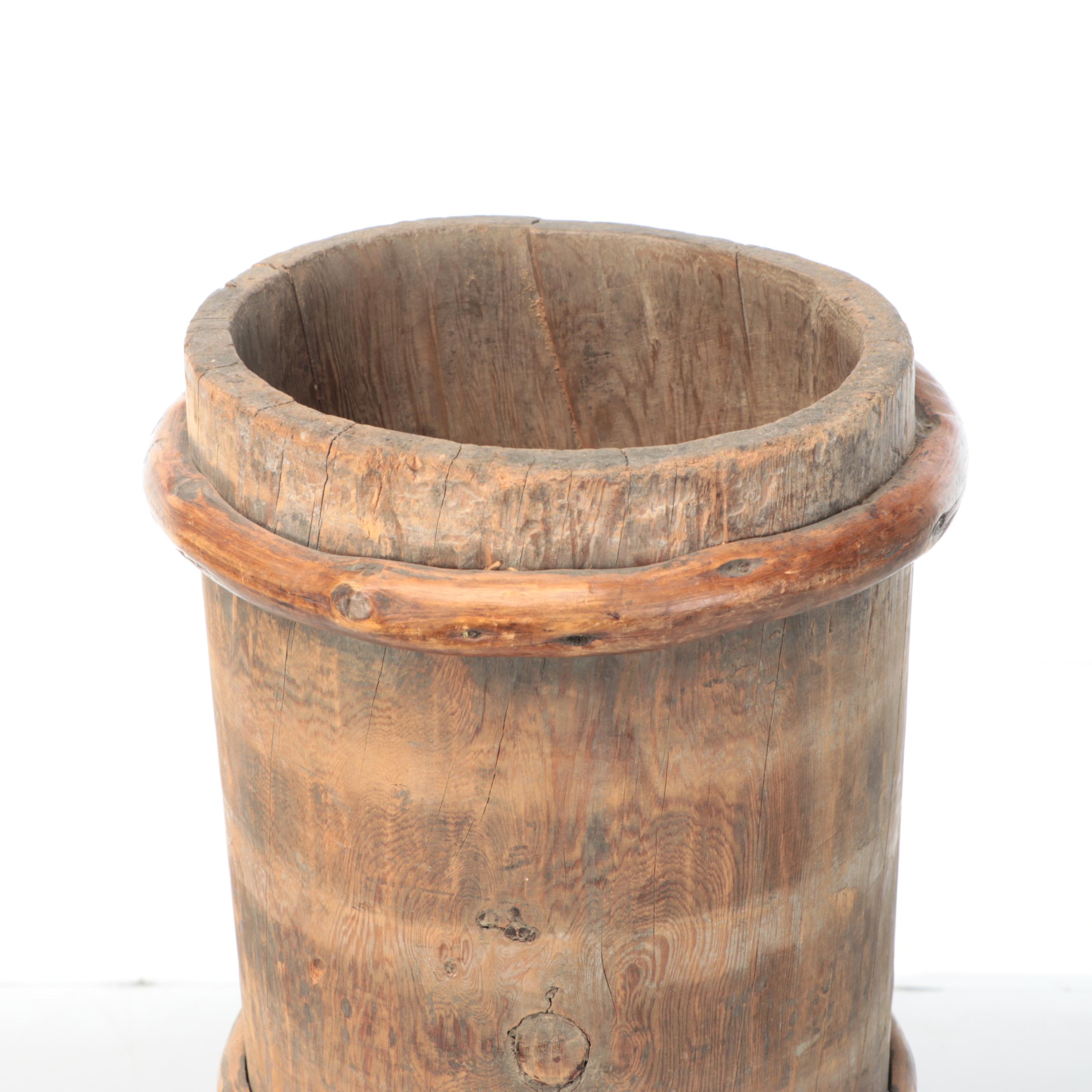 Rustic Style Handcrafted Cylindrical Wooden Umbrella Stand