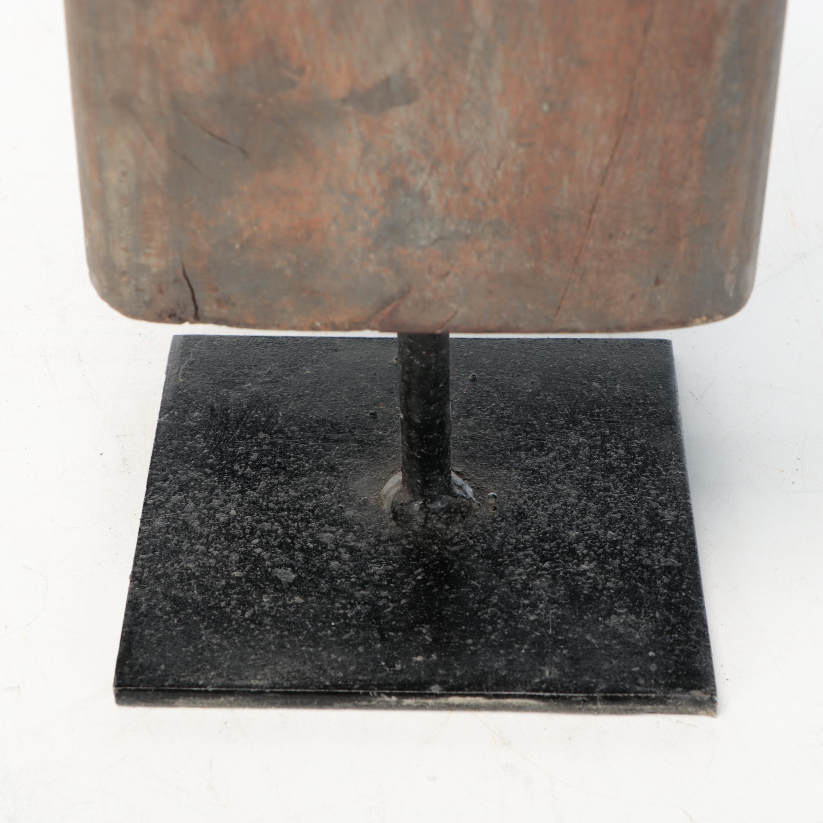 Folk Art Style Antiqued Wooden Hand on Metal Base