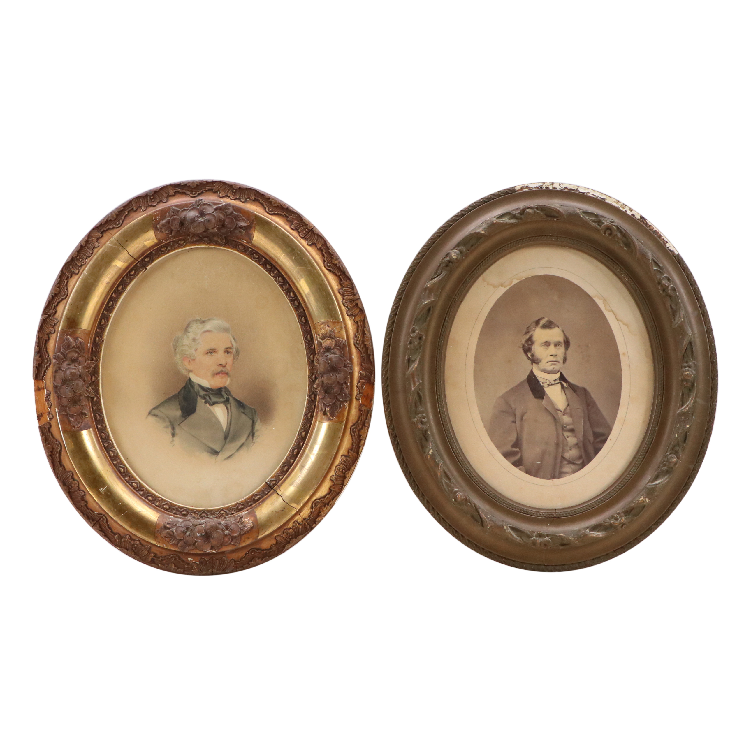 Gouache Painting and Silver Gelatin Photograph Portraits of Gentlemen