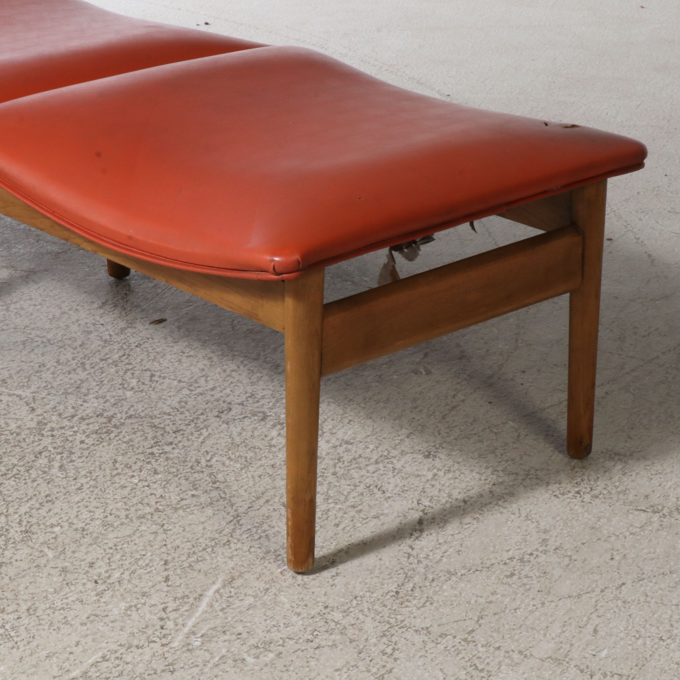 Pair of Nemschoff Chairs, Inc. Vinyl and Walnut Benches, Mid-20th Century