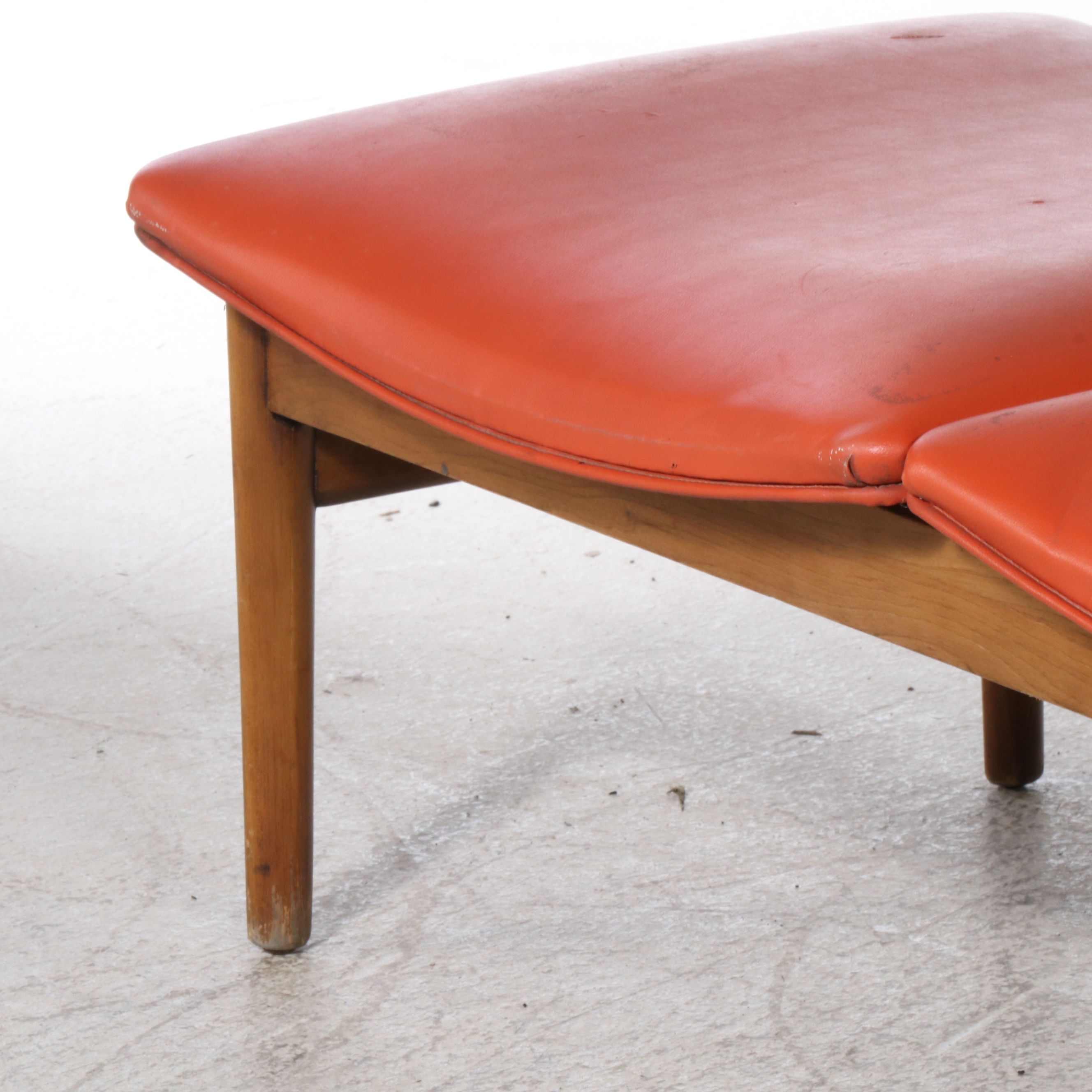 Pair of Nemschoff Chairs, Inc. Vinyl and Walnut Benches, Mid-20th Century