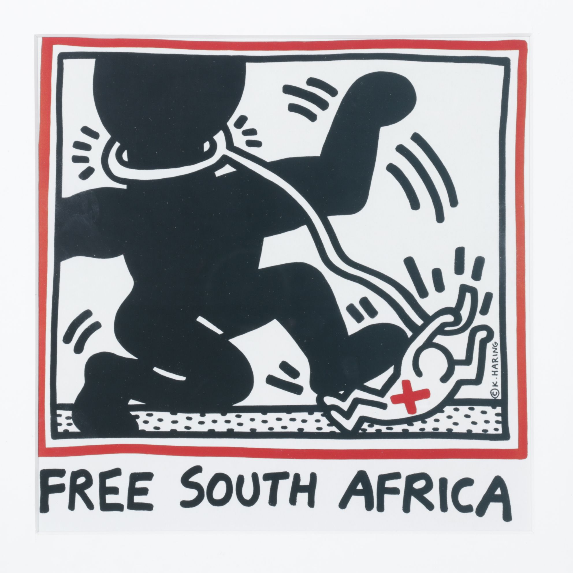 Offset Lithograph "Free South Africa" After Keith Haring, 1985