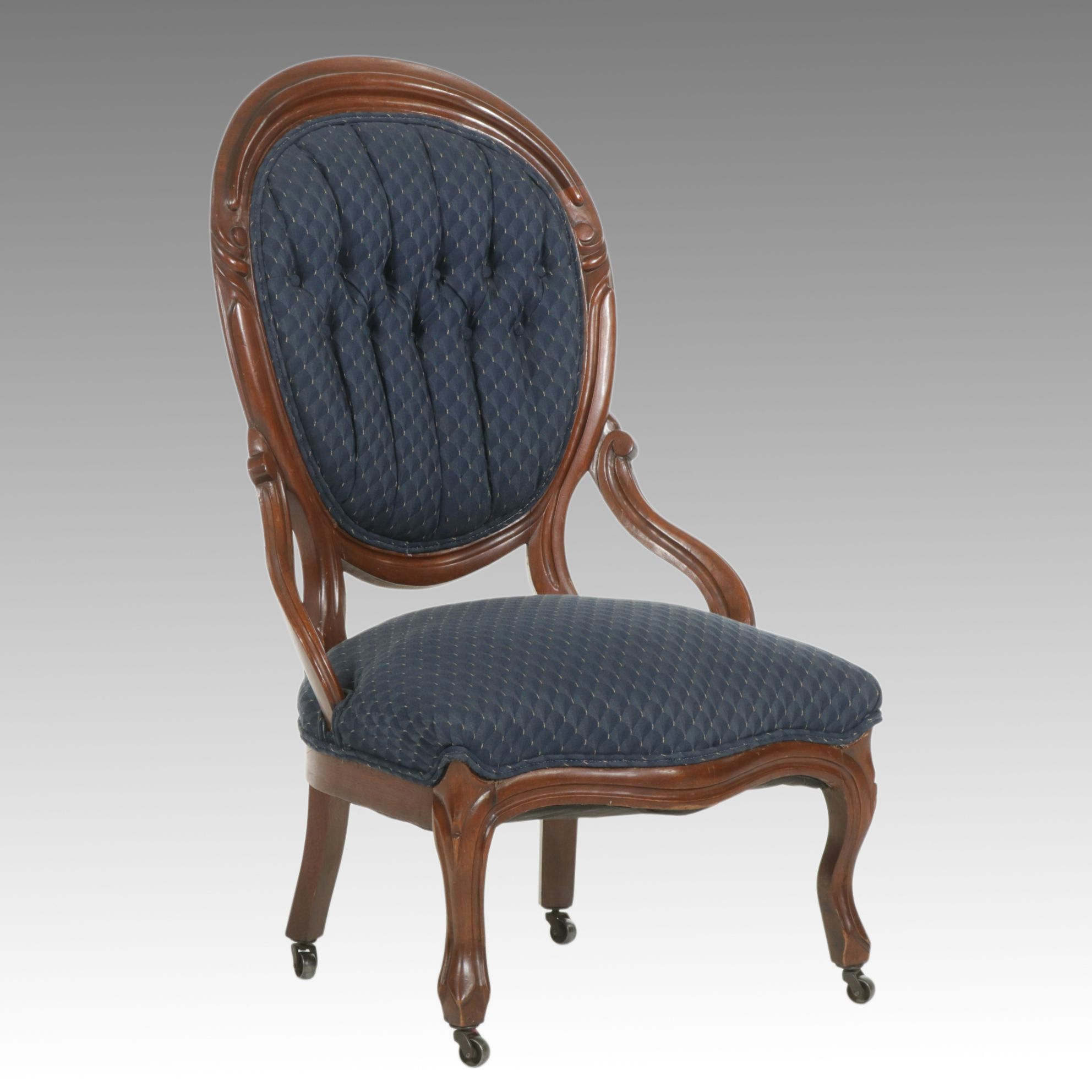 Victorian Carved Mahogany Upholstered Balloon Back Side Chair