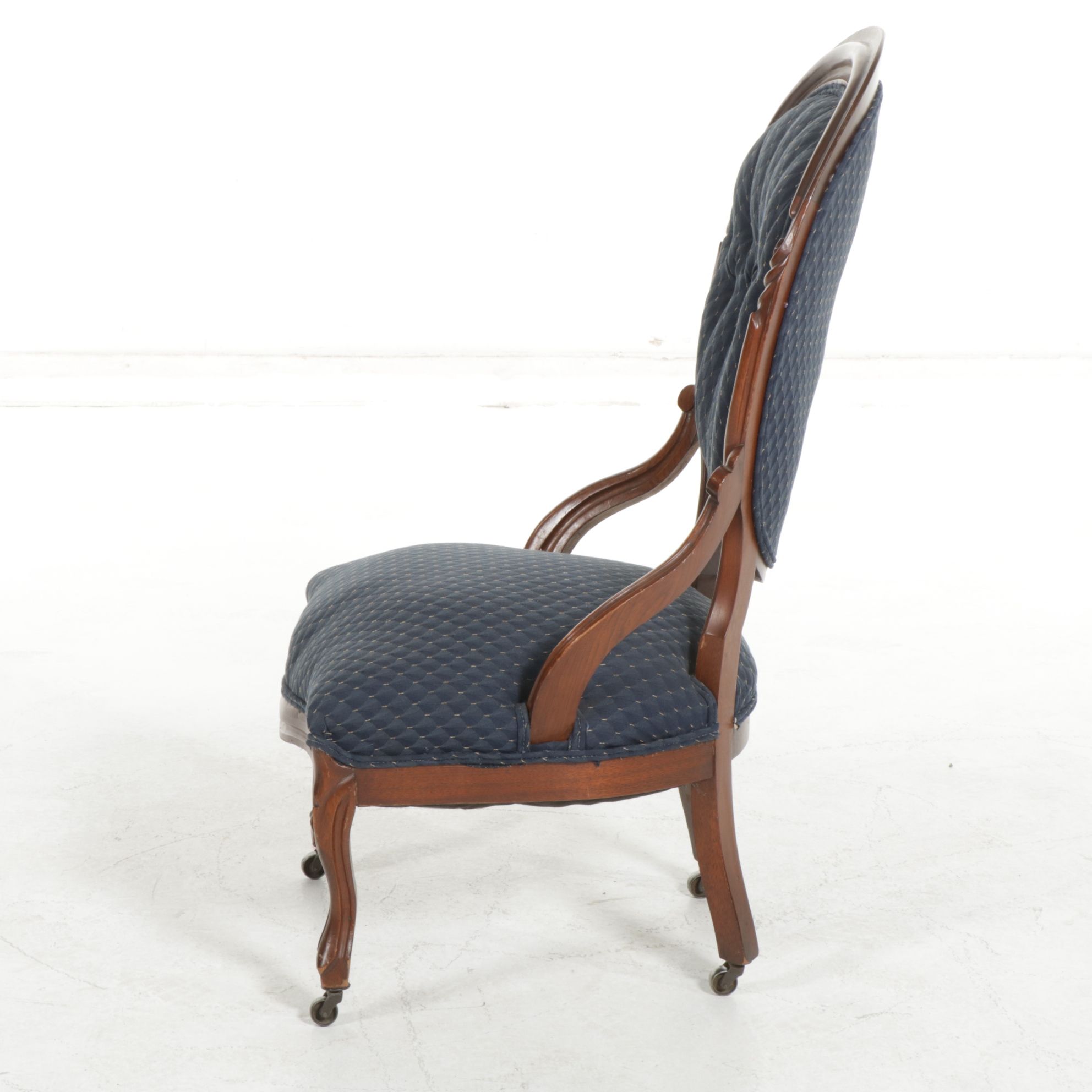 Victorian Carved Mahogany Upholstered Balloon Back Side Chair