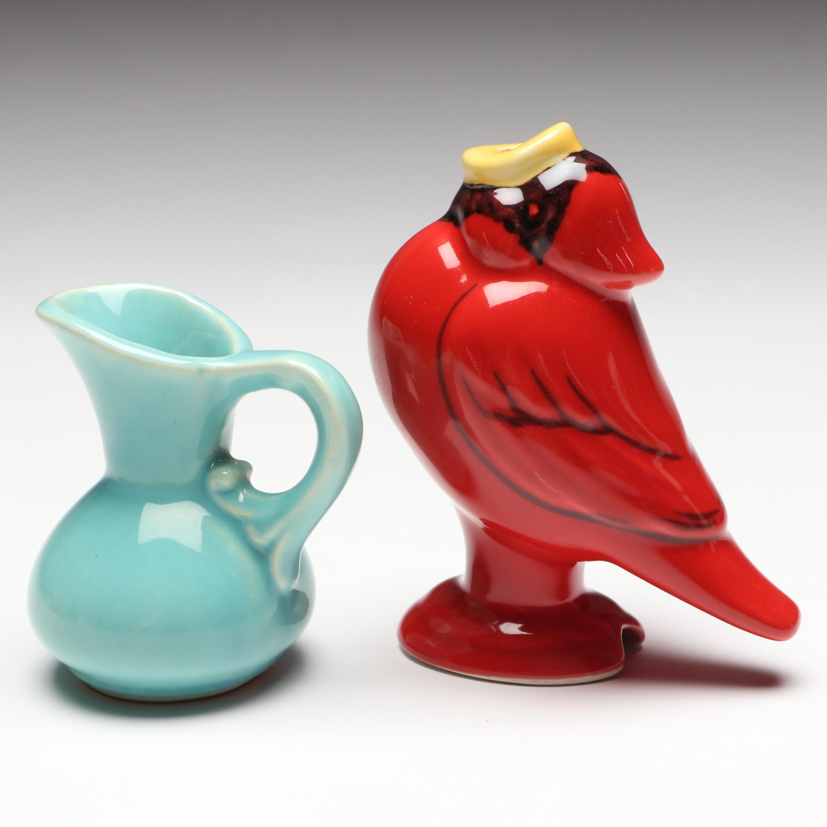 Miniature Ceramic Vases and Pitchers with Pie Bird
