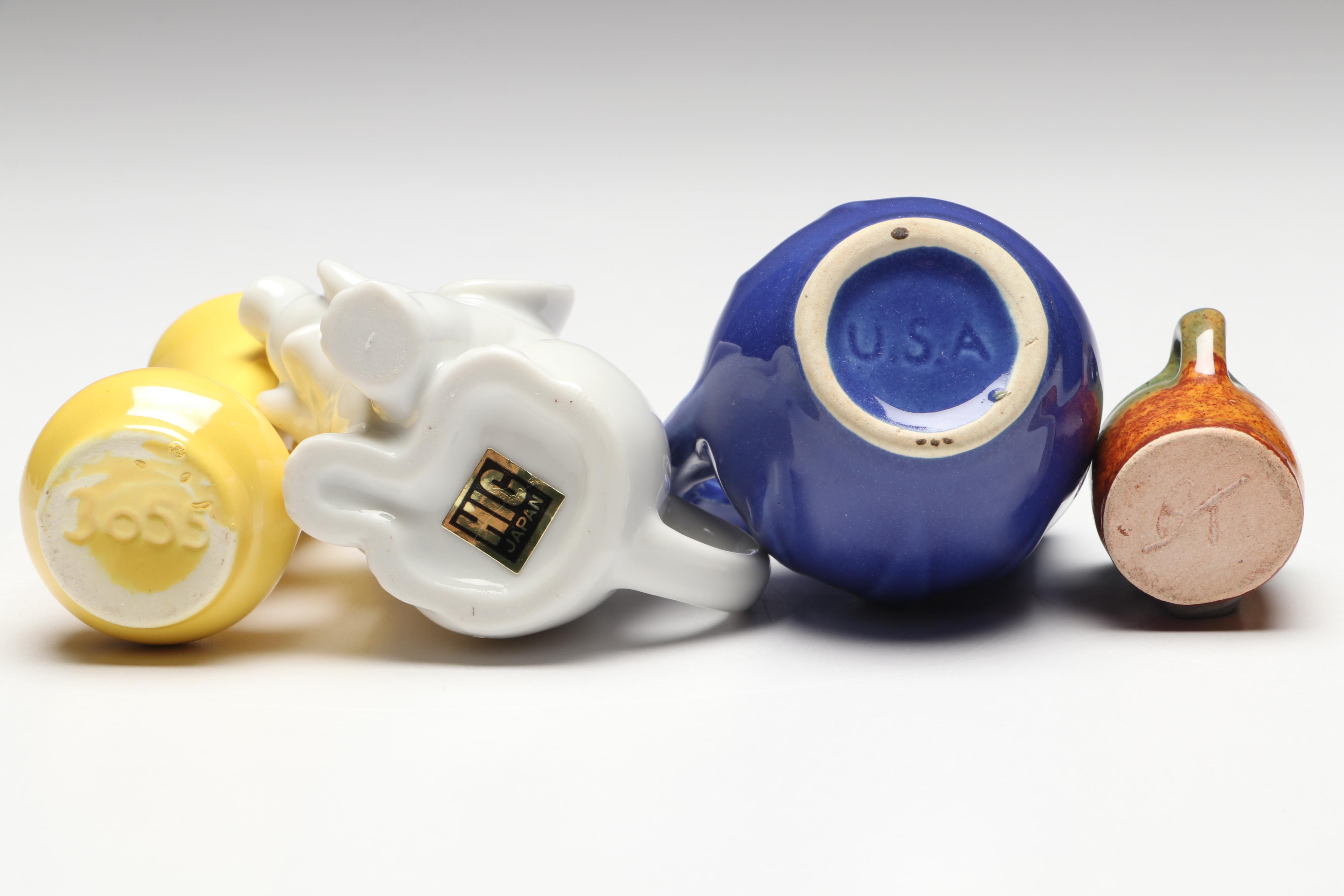 Miniature Ceramic Vases and Pitchers with Pie Bird