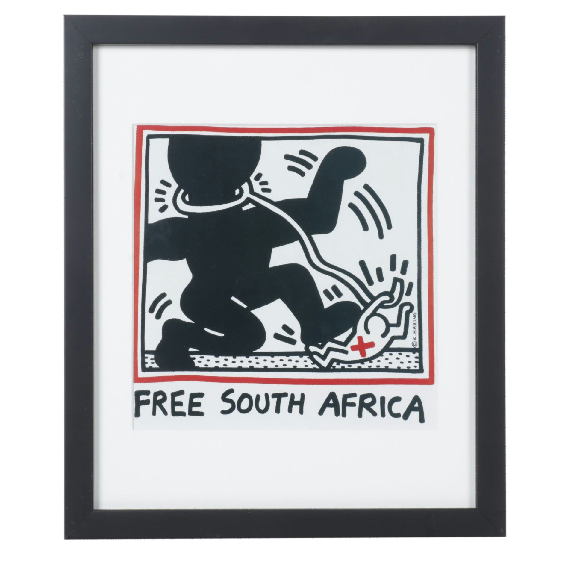 Offset Lithograph "Free South Africa" After Keith Haring, 1985