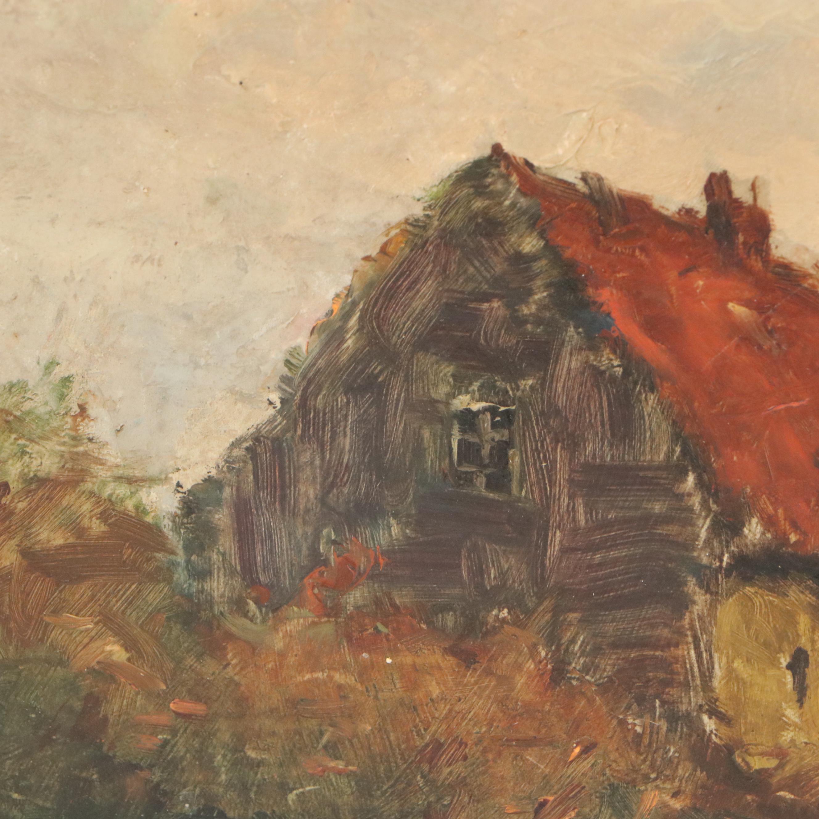 Josef Schilhabel Painting Farmhouse with Windmill, Early to Mid-20th Century