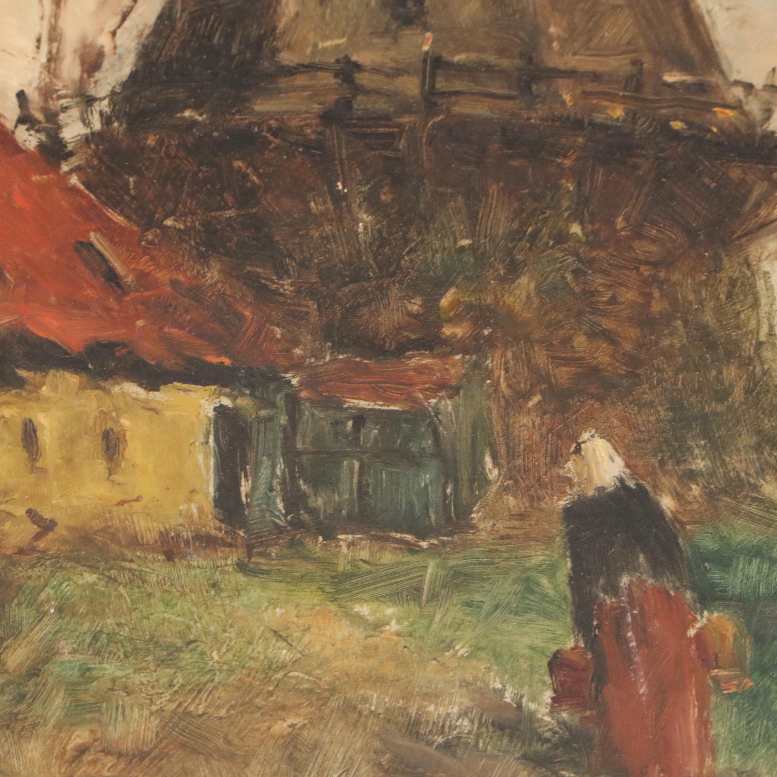 Josef Schilhabel Painting Farmhouse with Windmill, Early to Mid-20th Century