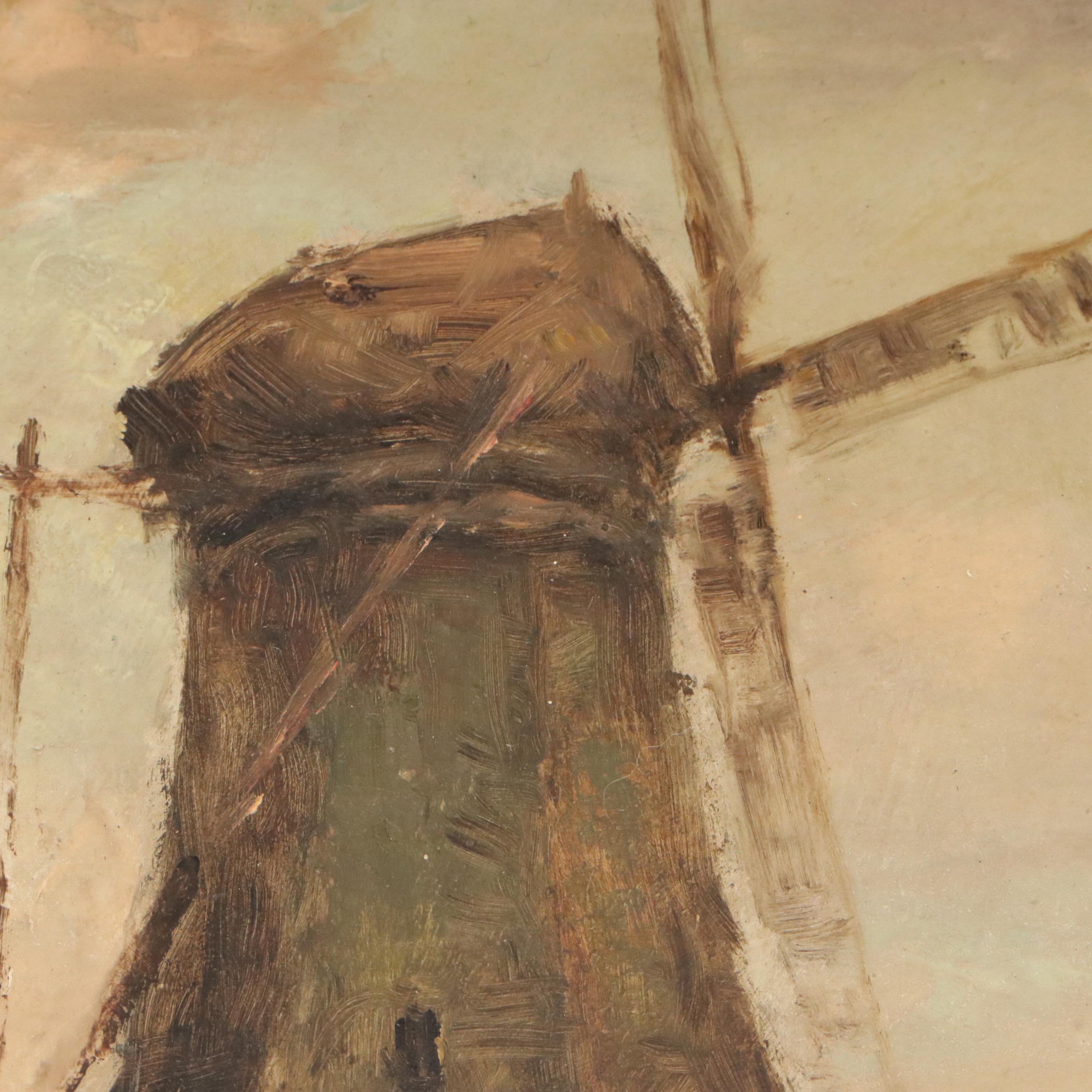 Josef Schilhabel Painting Farmhouse with Windmill, Early to Mid-20th Century