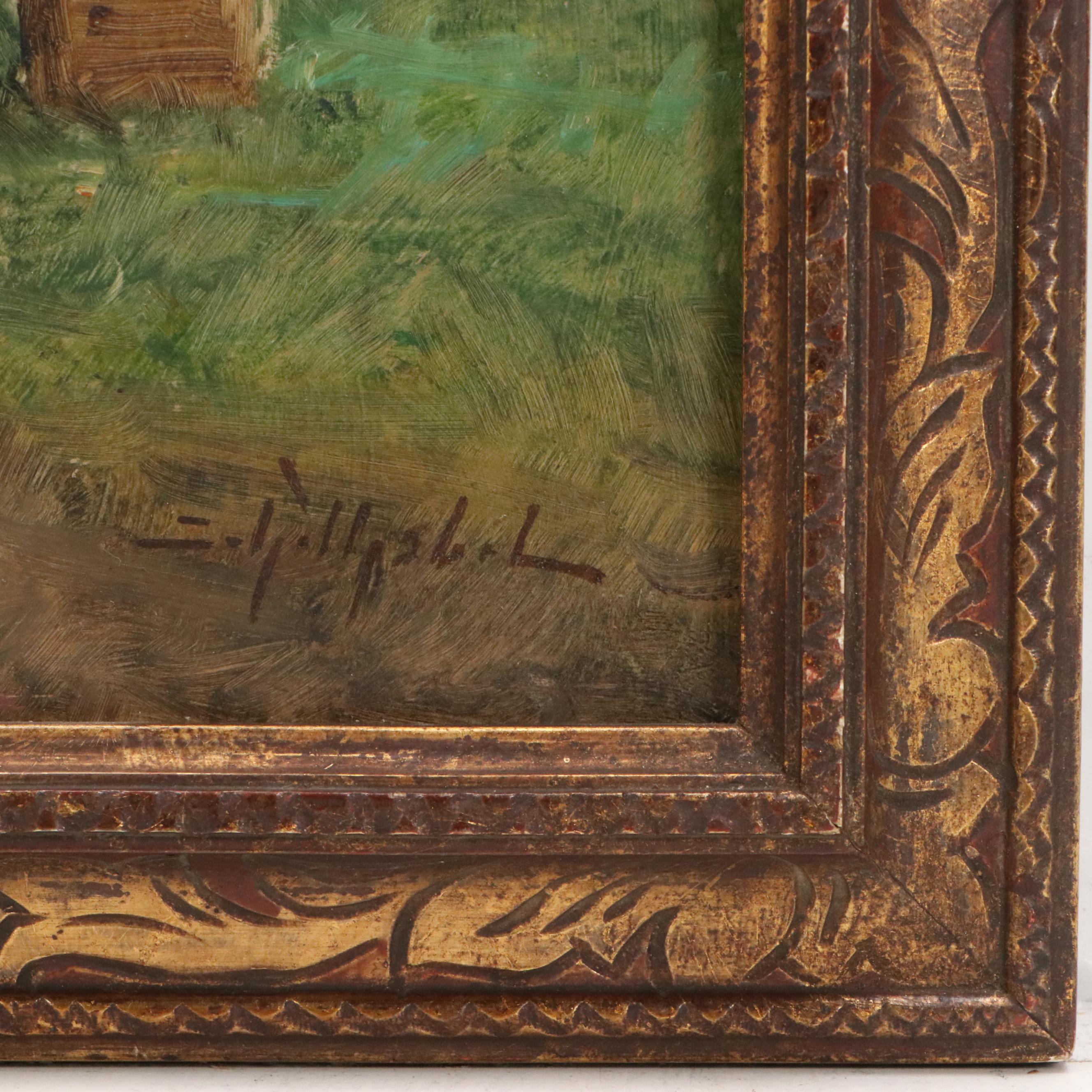 Josef Schilhabel Painting Farmhouse with Windmill, Early to Mid-20th Century