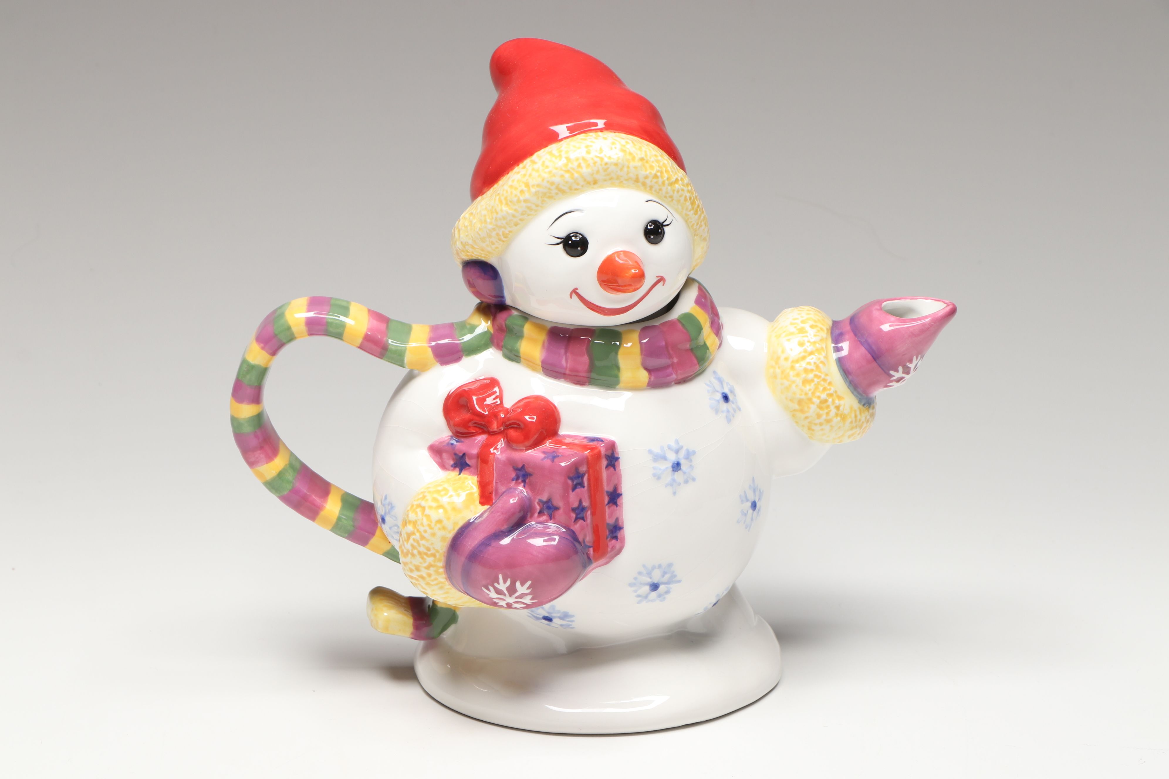 Christopher Radko "Holiday Celebrations" Snowman Teapot and Mugs with Bowl