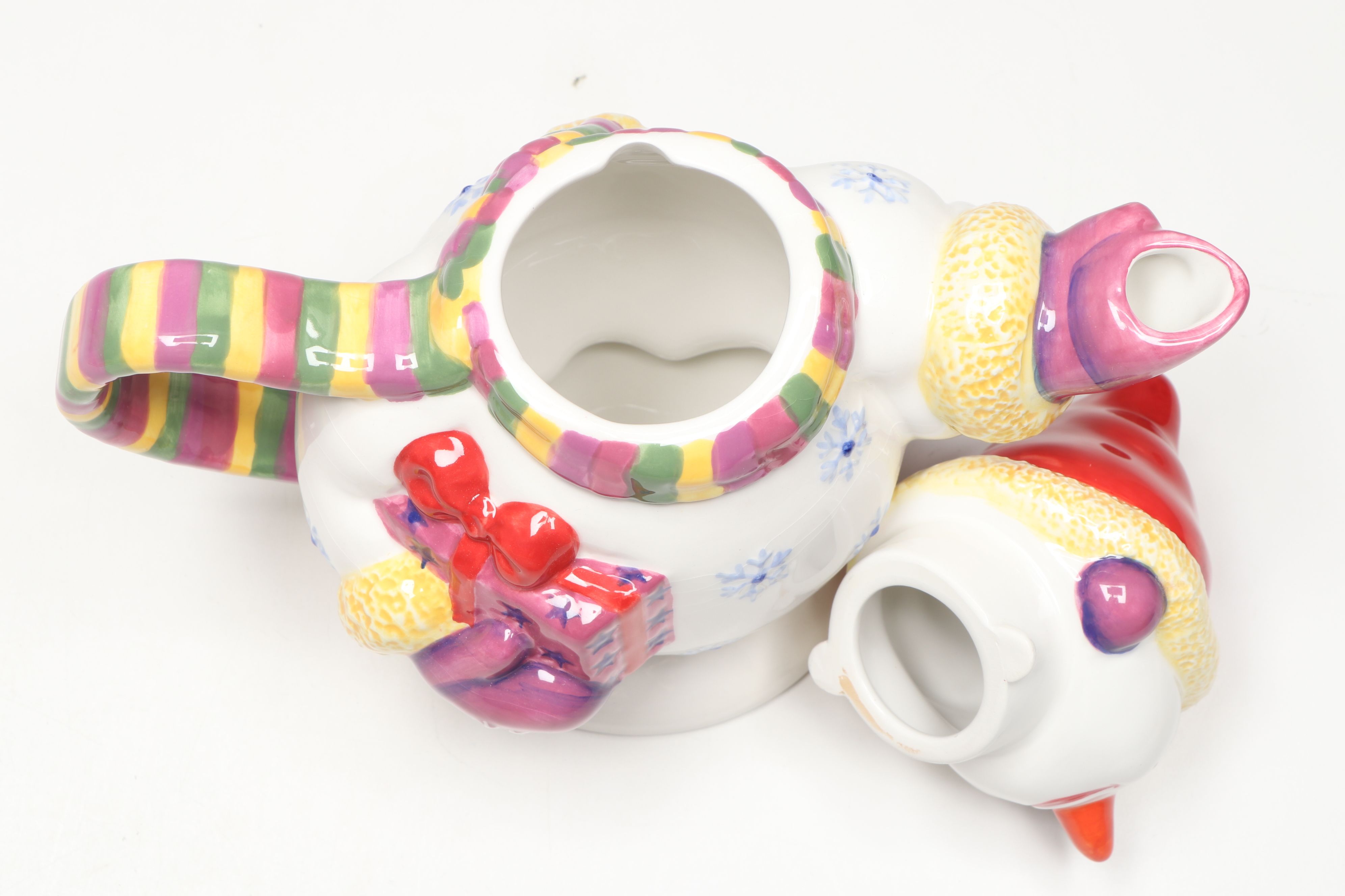 Christopher Radko "Holiday Celebrations" Snowman Teapot and Mugs with Bowl