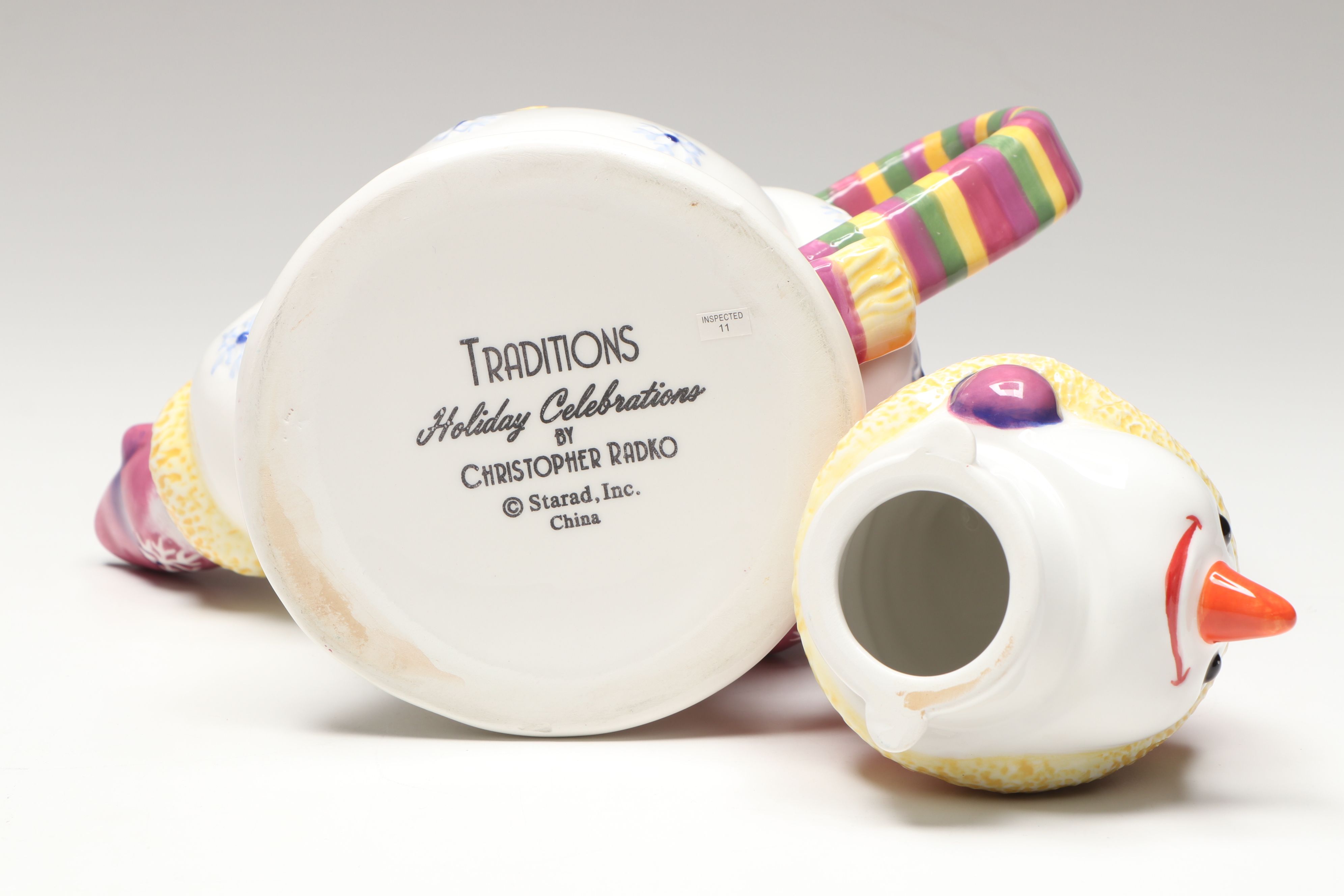 Christopher Radko "Holiday Celebrations" Snowman Teapot and Mugs with Bowl