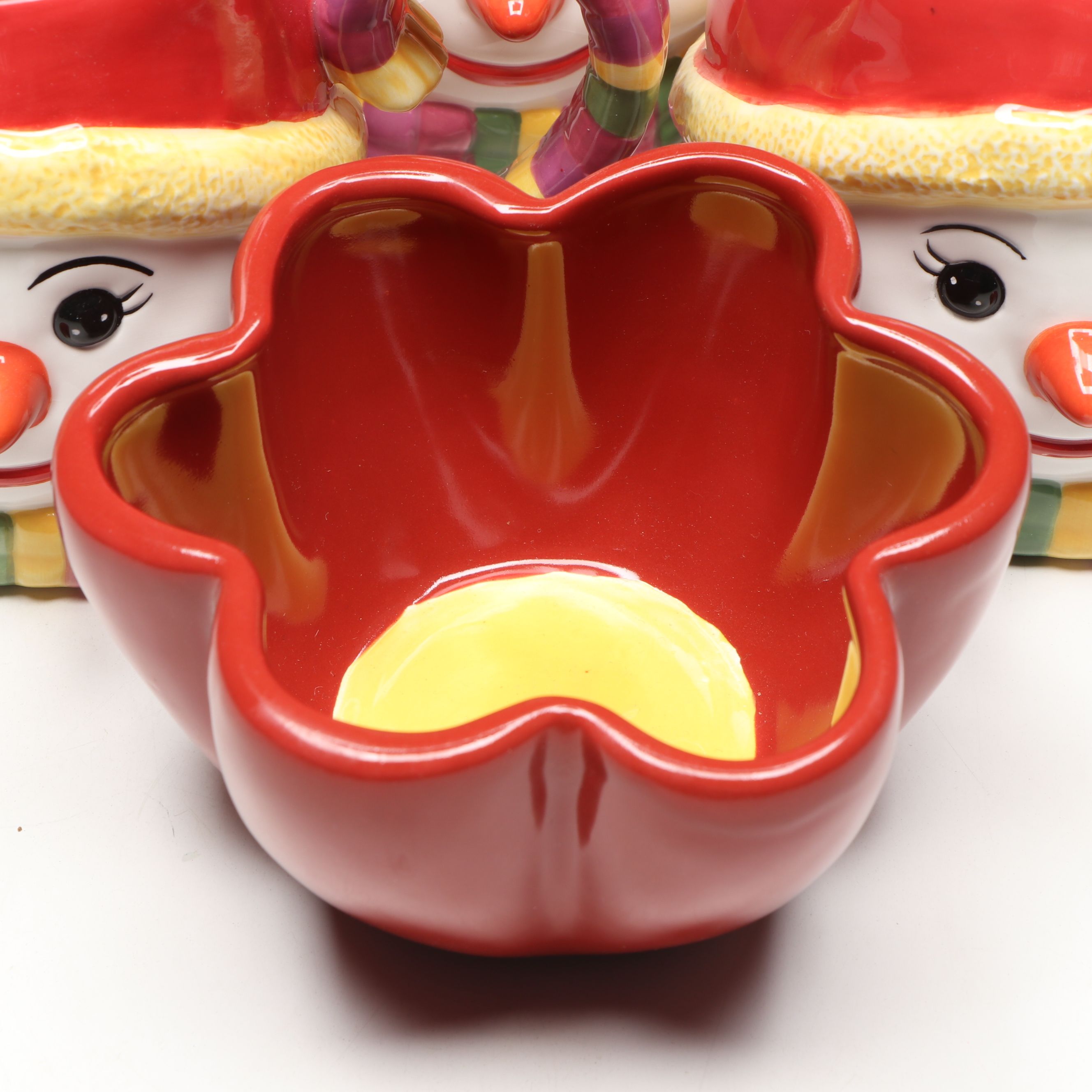 Christopher Radko "Holiday Celebrations" Snowman Teapot and Mugs with Bowl