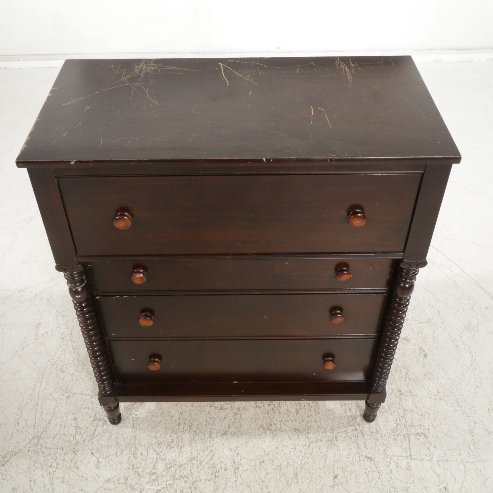 Jenny Lind Style Mahogany Chest of Drawers, Late 19th Century