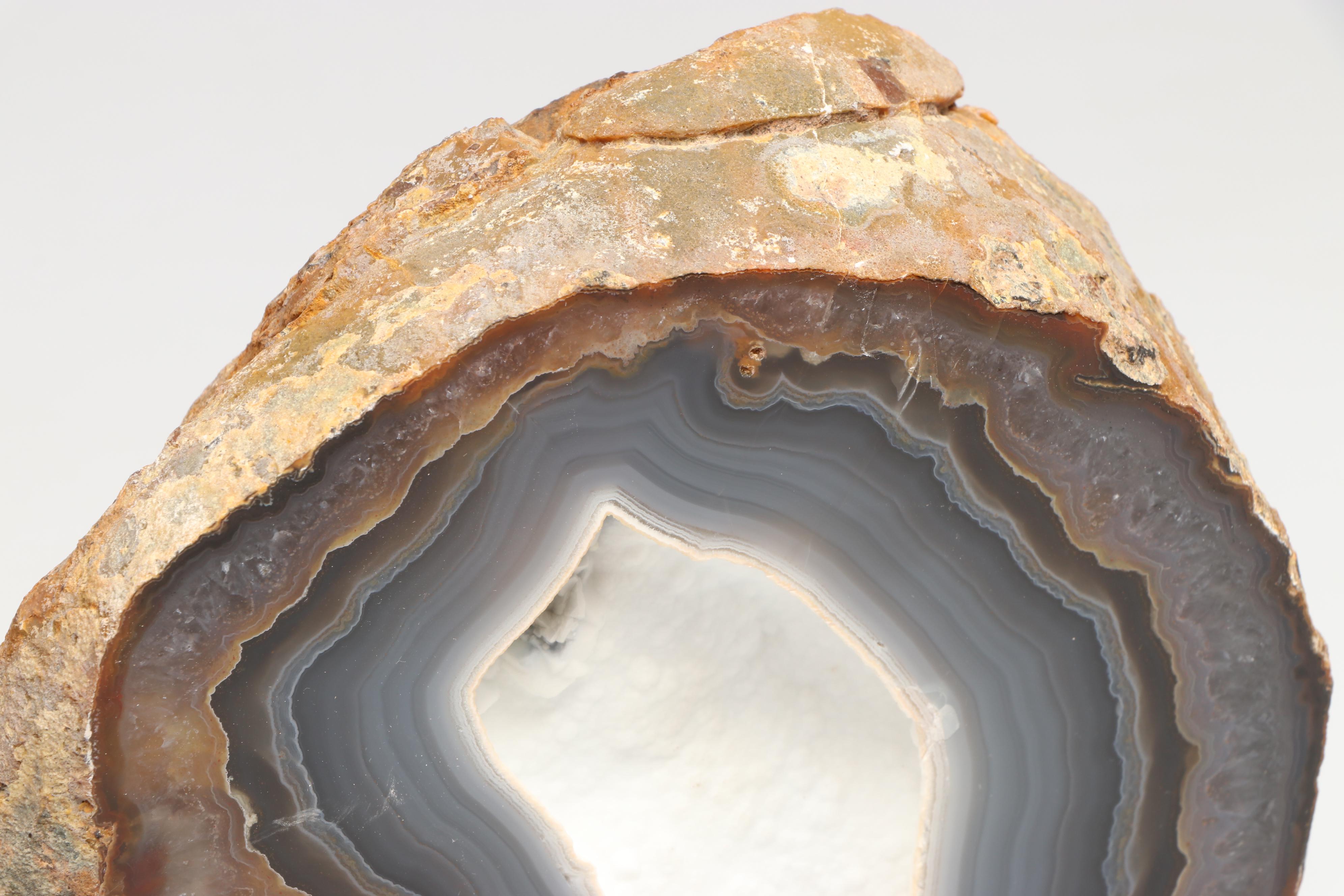 Thunderegg Half with Blue Lace and Banded Agate on Custom Stand