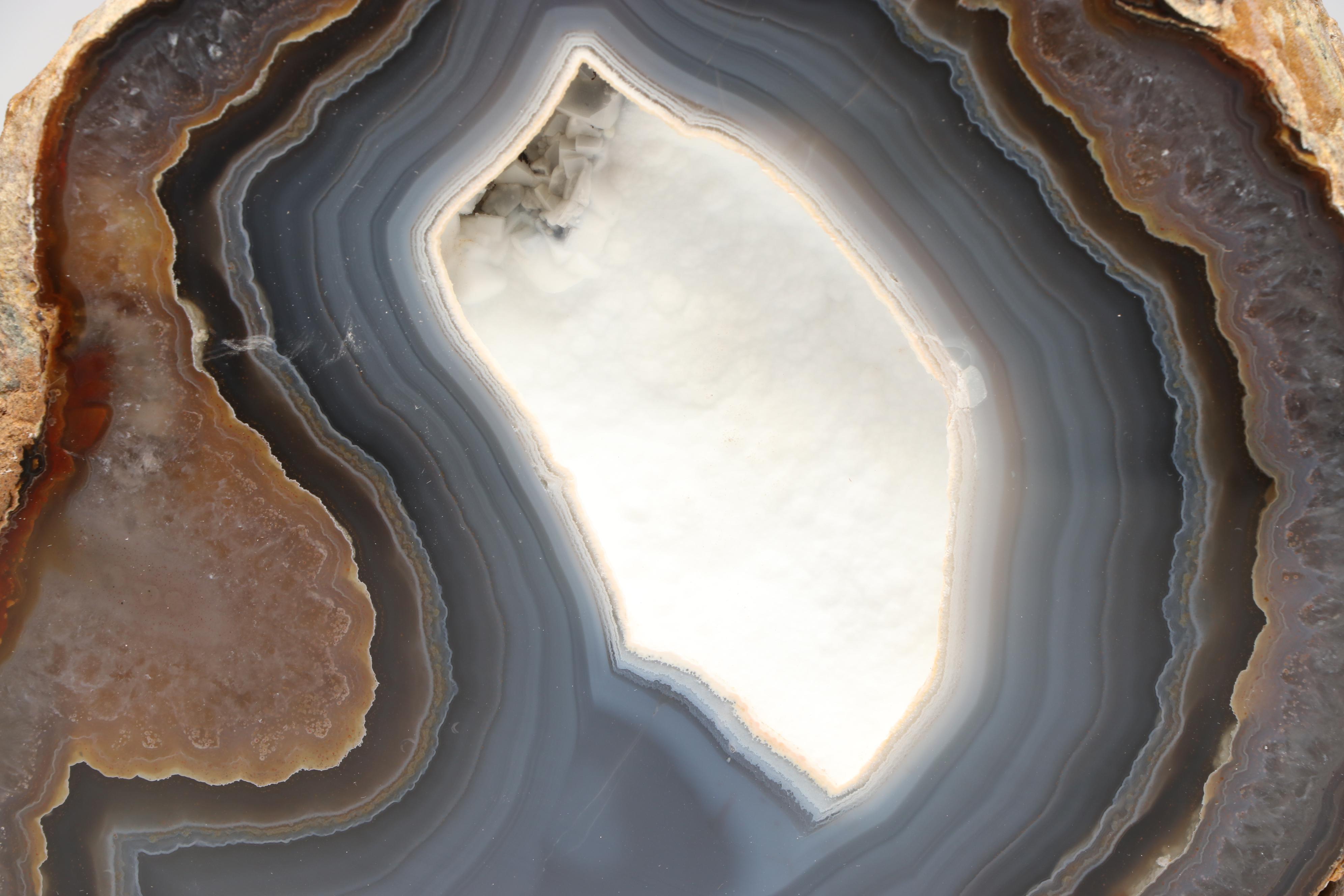 Thunderegg Half with Blue Lace and Banded Agate on Custom Stand