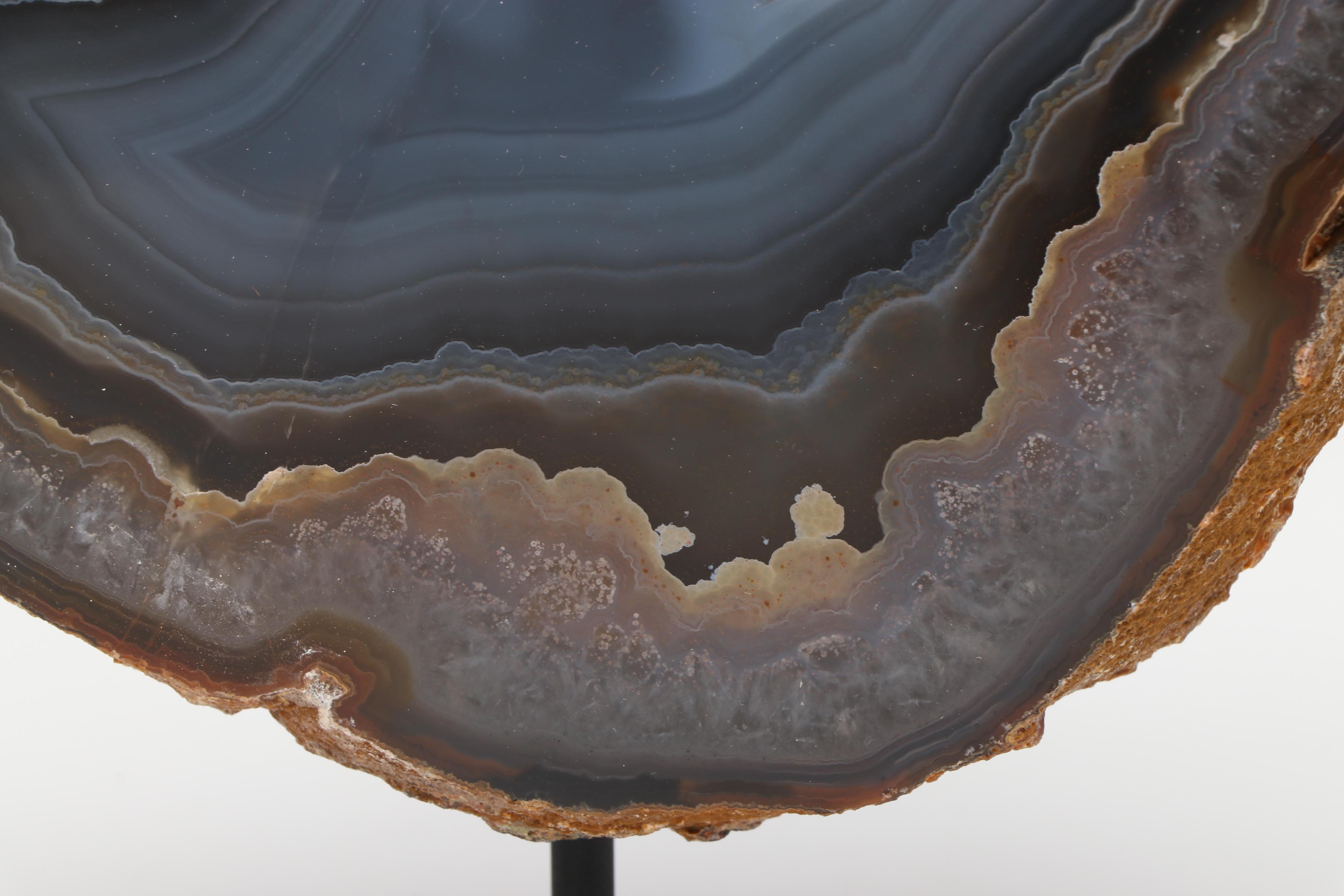 Thunderegg Half with Blue Lace and Banded Agate on Custom Stand