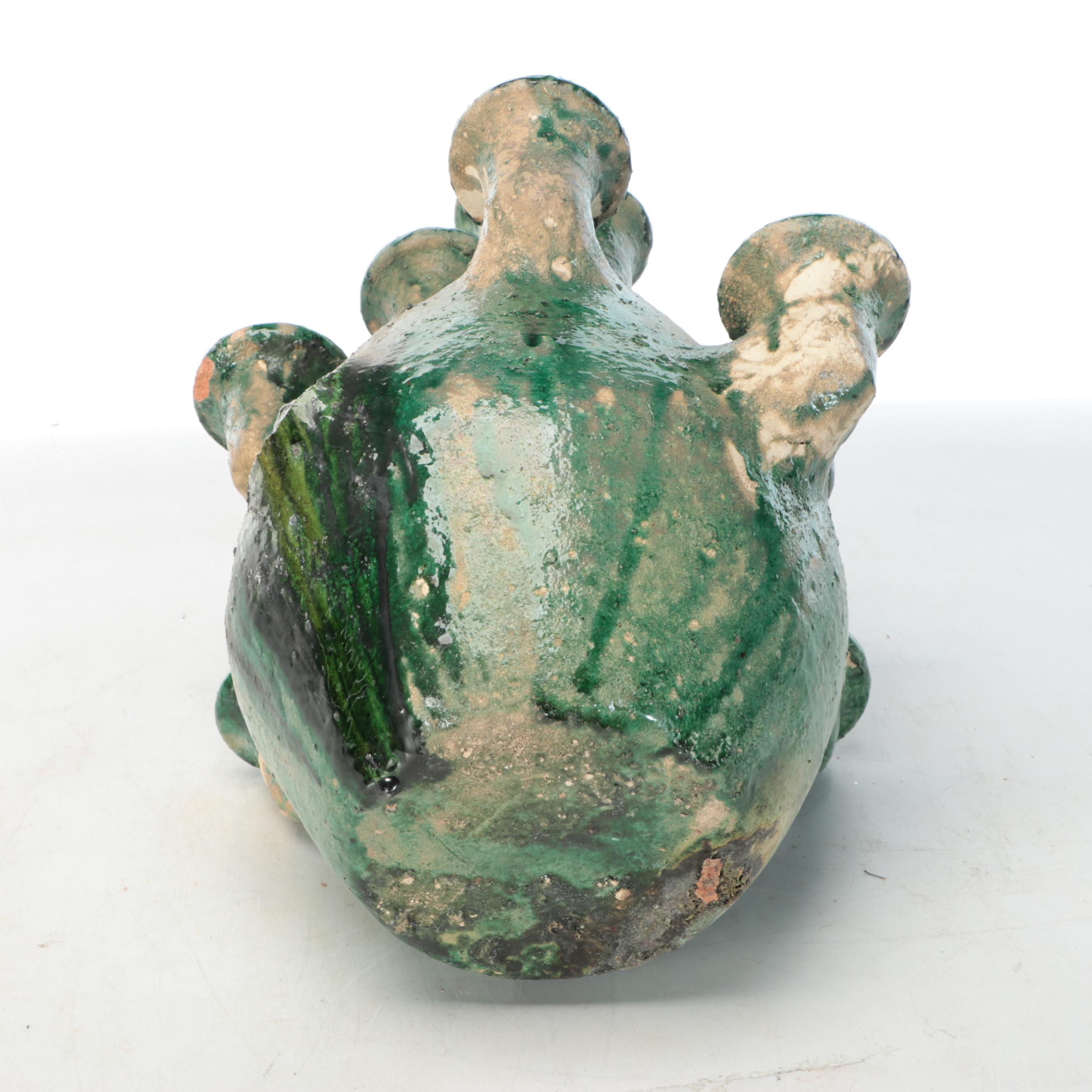 Tamegroute Pottery Green Glaze Candlestick Holder Vase