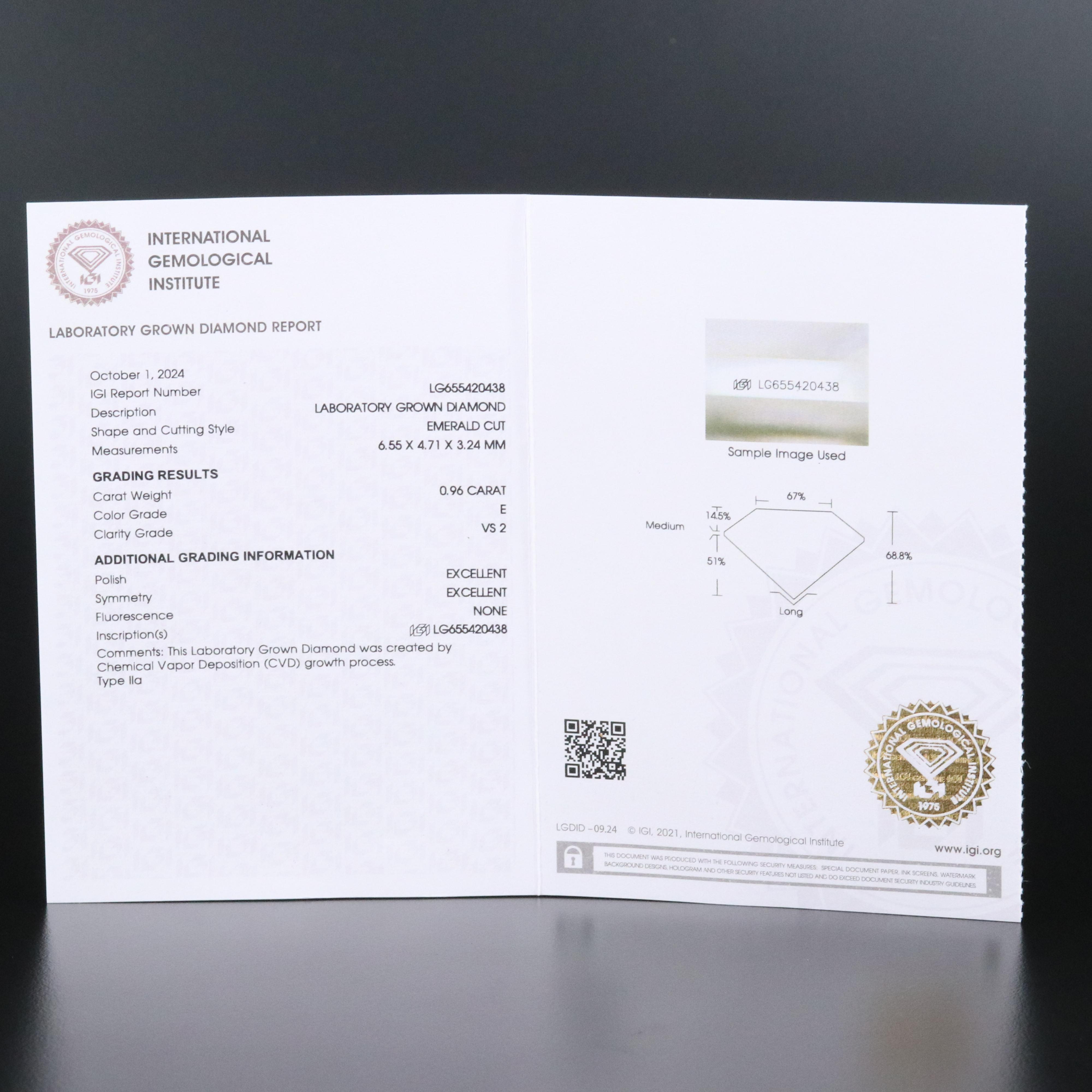 Loose 0.96 CT Lab Grown Diamond with IGI Report