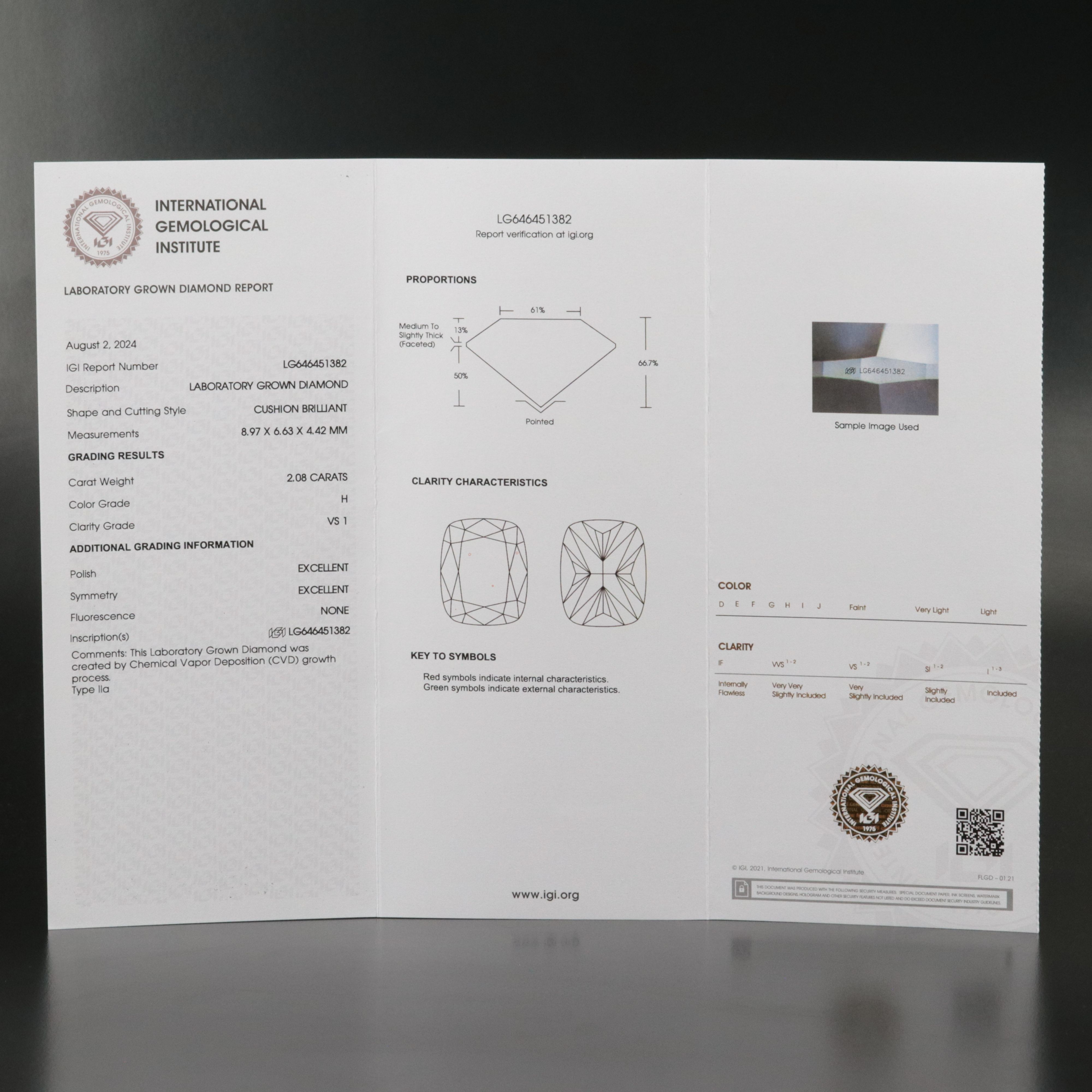 Loose 2.08 CT Lab Grown Diamond with IGI Report