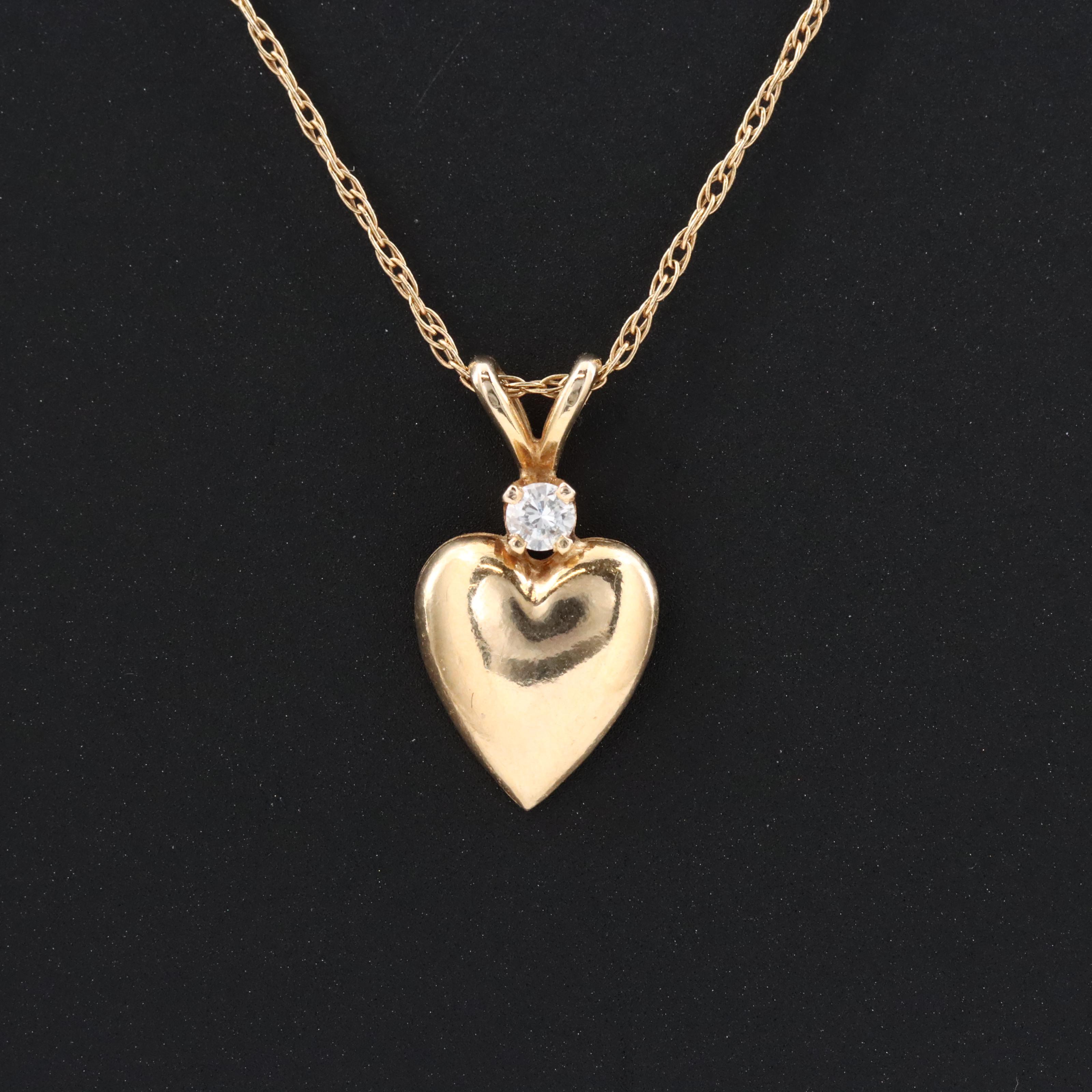 14K 0.04 CT Diamond Heart Pendant Necklace