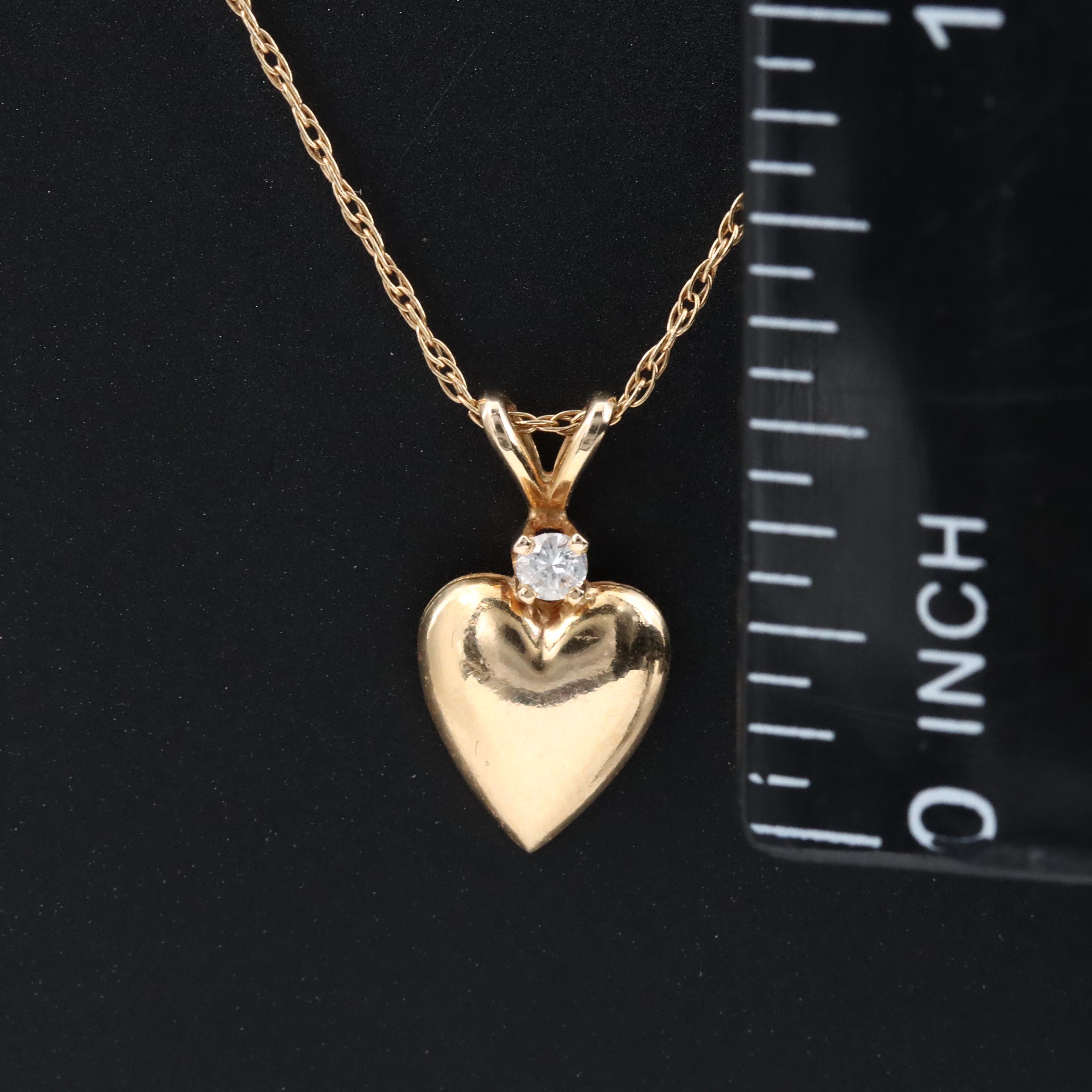 14K 0.04 CT Diamond Heart Pendant Necklace