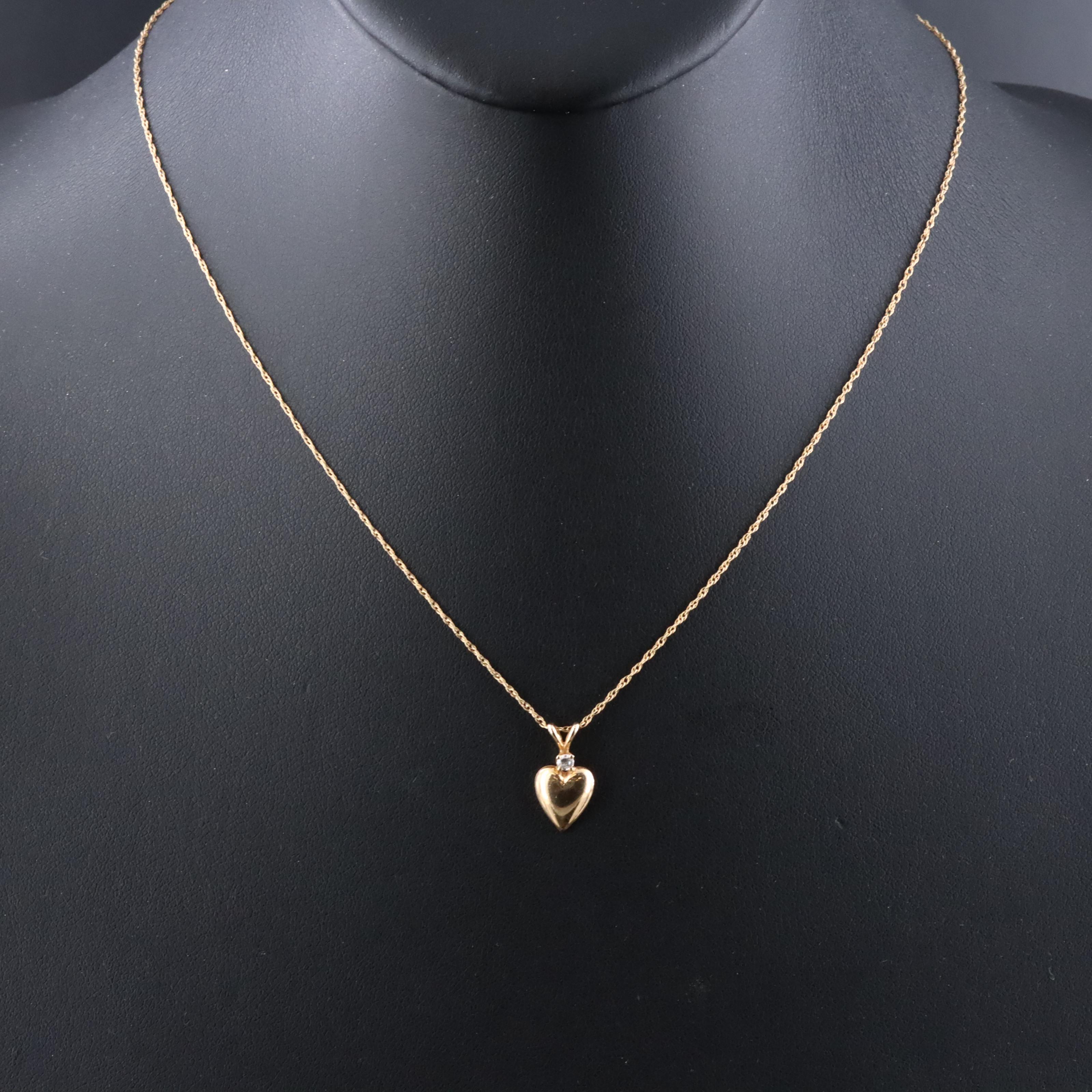 14K 0.04 CT Diamond Heart Pendant Necklace