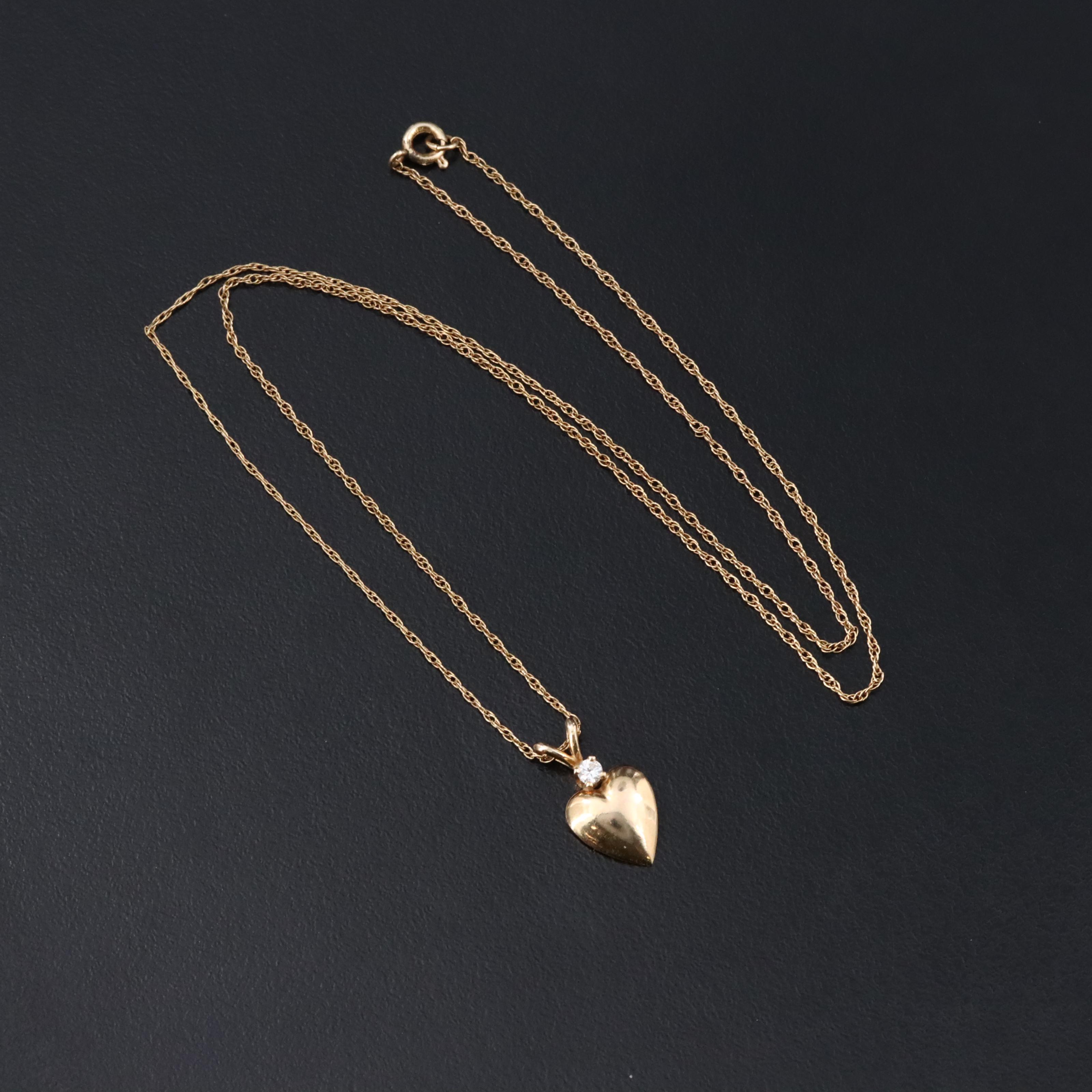 14K 0.04 CT Diamond Heart Pendant Necklace