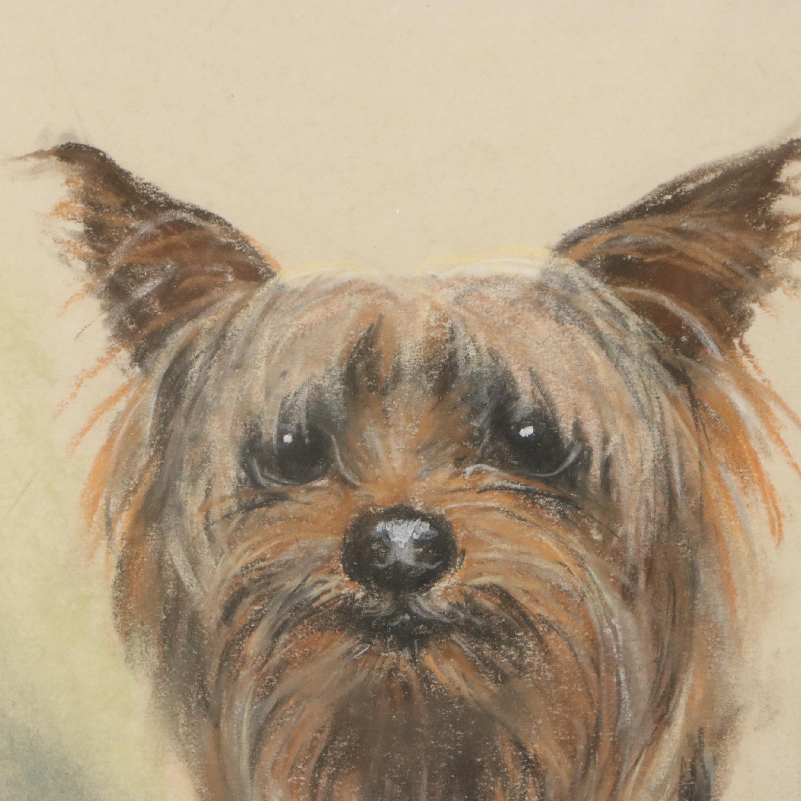 Ursula White Drawing of Two Yorkies, 1985