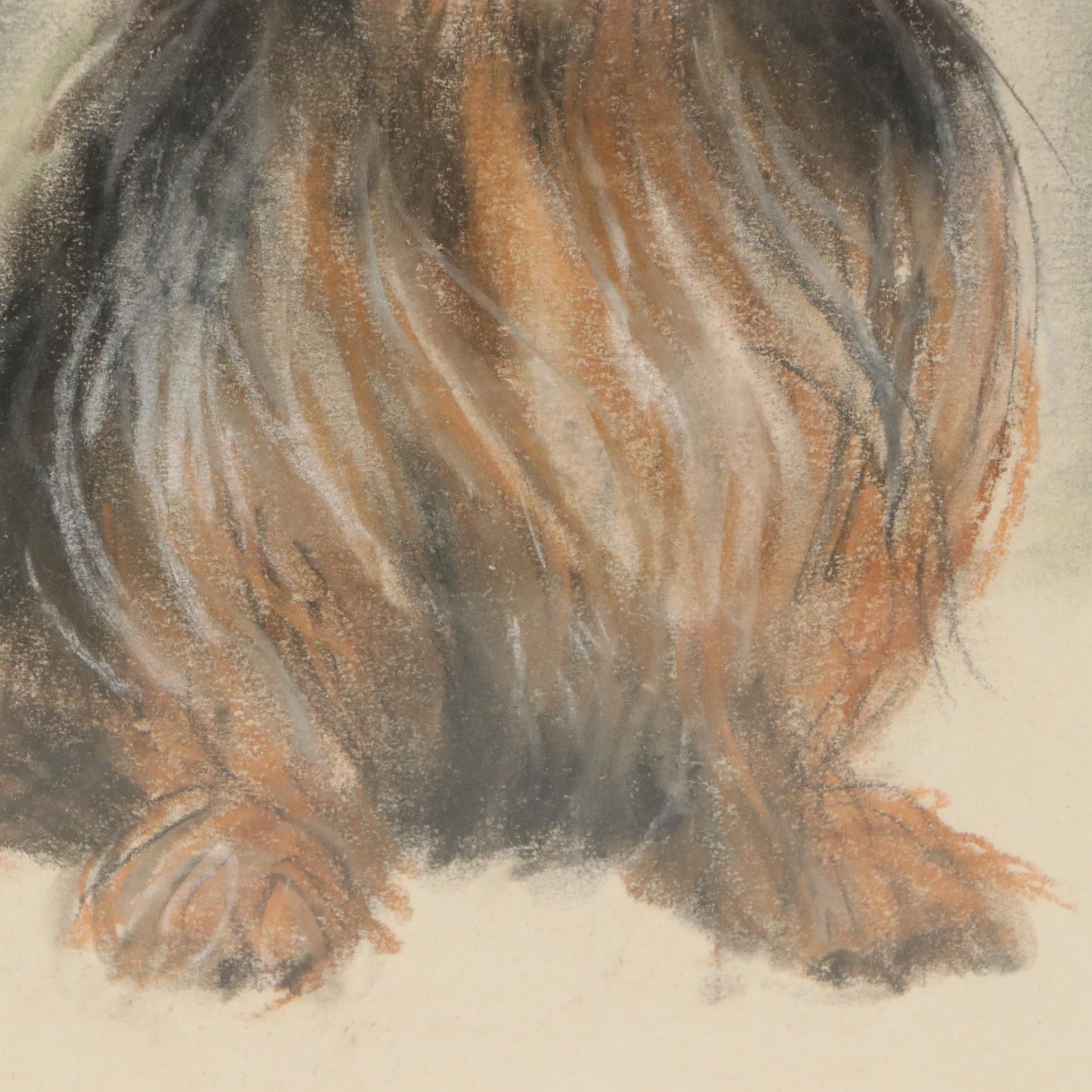 Ursula White Drawing of Two Yorkies, 1985