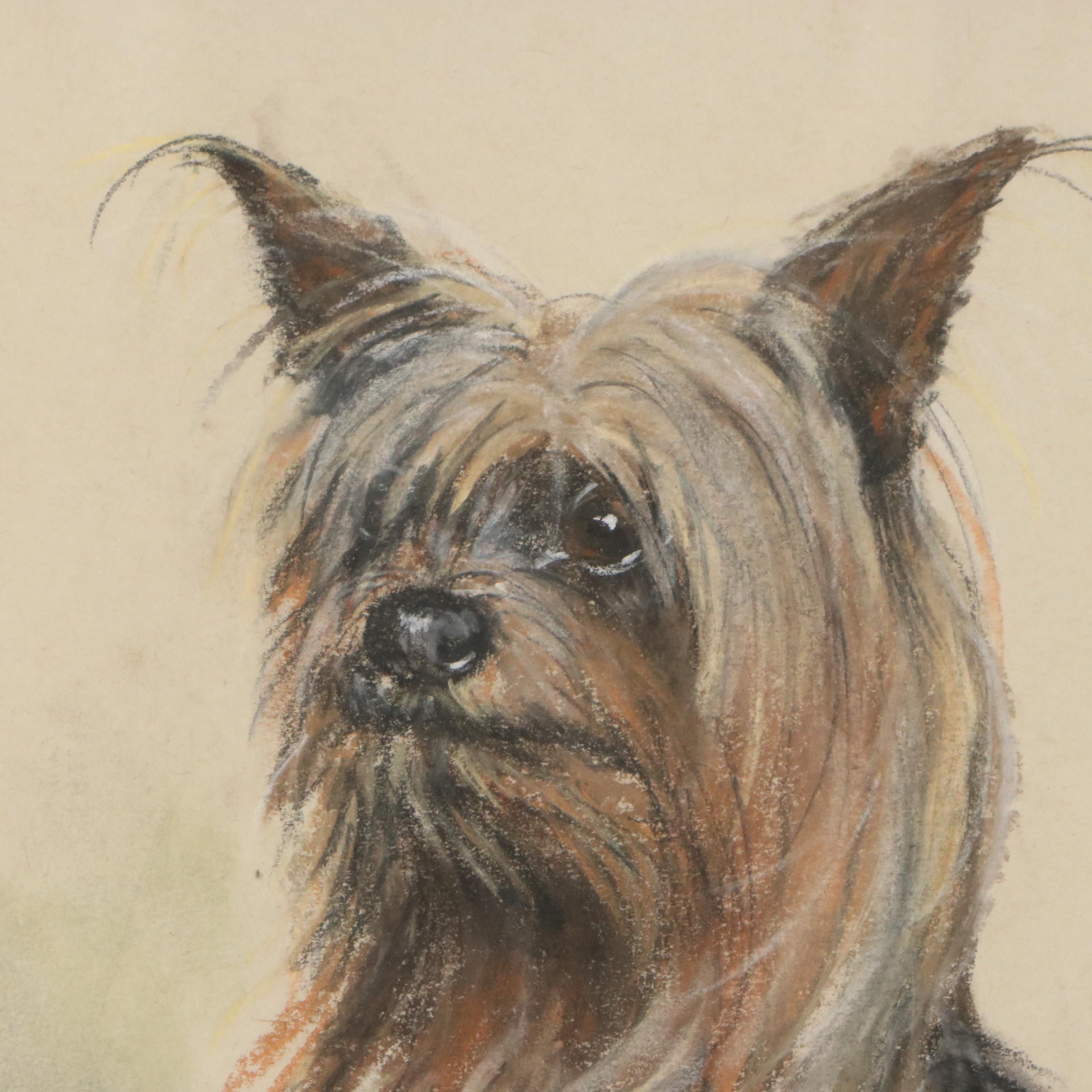 Ursula White Drawing of Two Yorkies, 1985