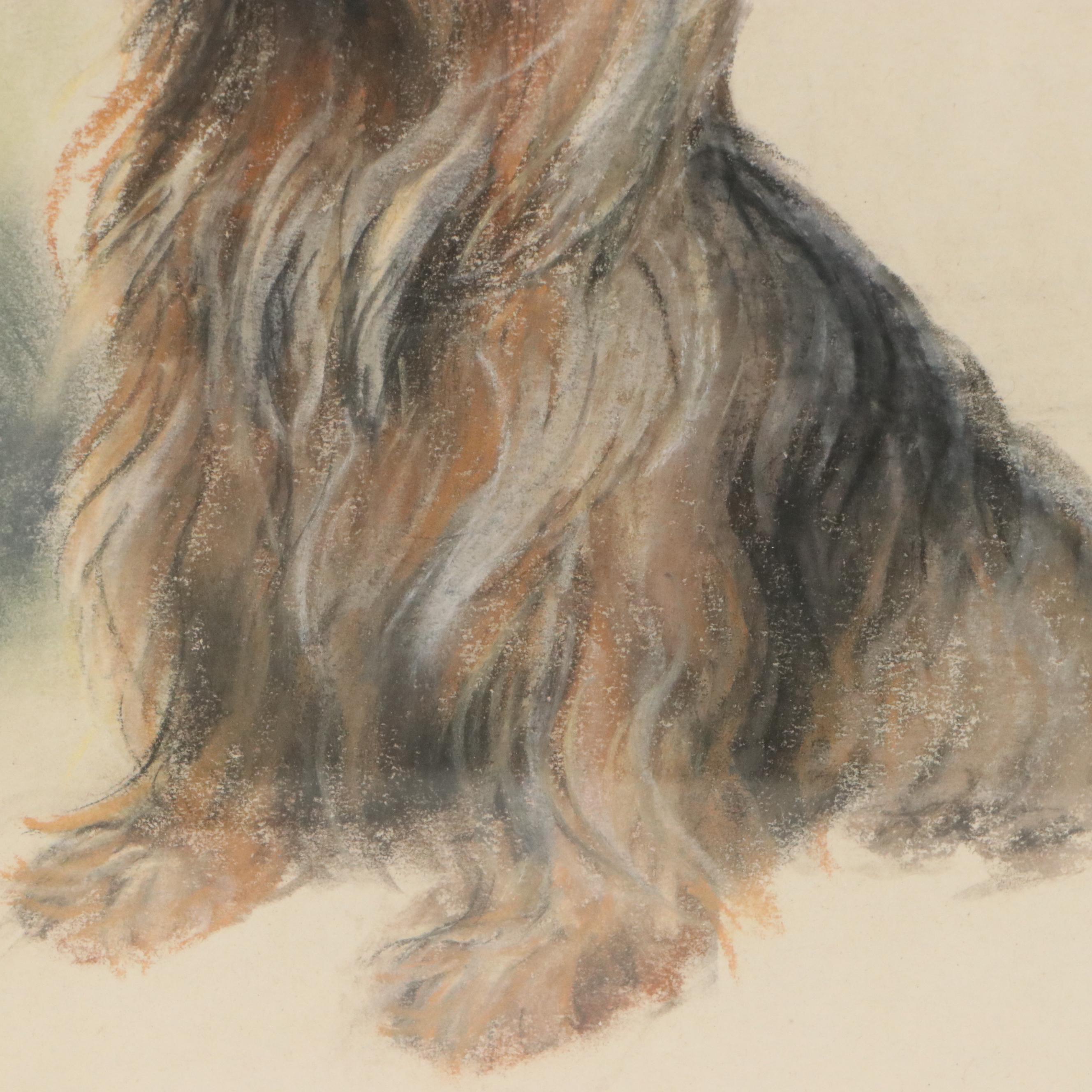 Ursula White Drawing of Two Yorkies, 1985