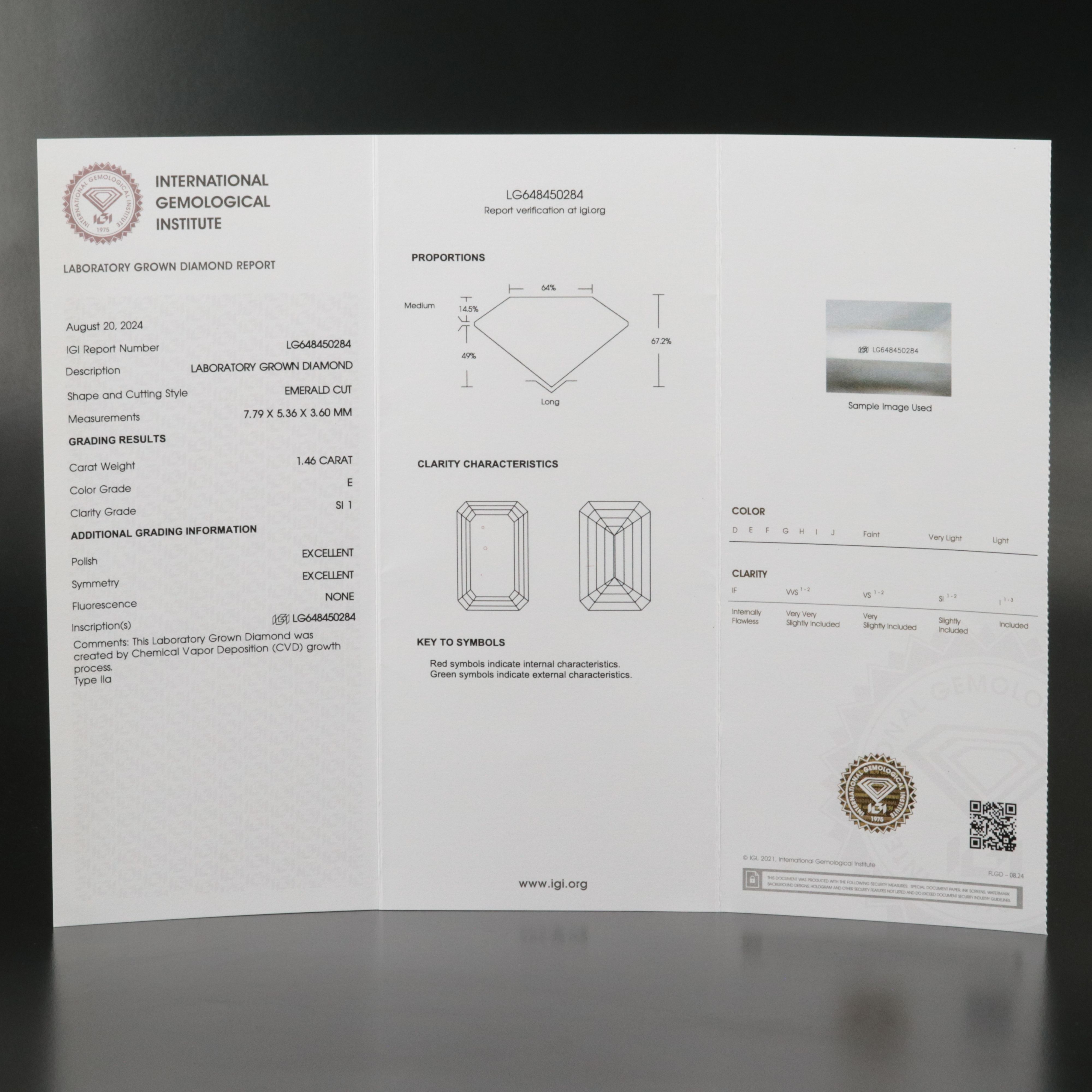 Loose 1.46 CT Lab Grown Diamond with IGI Report