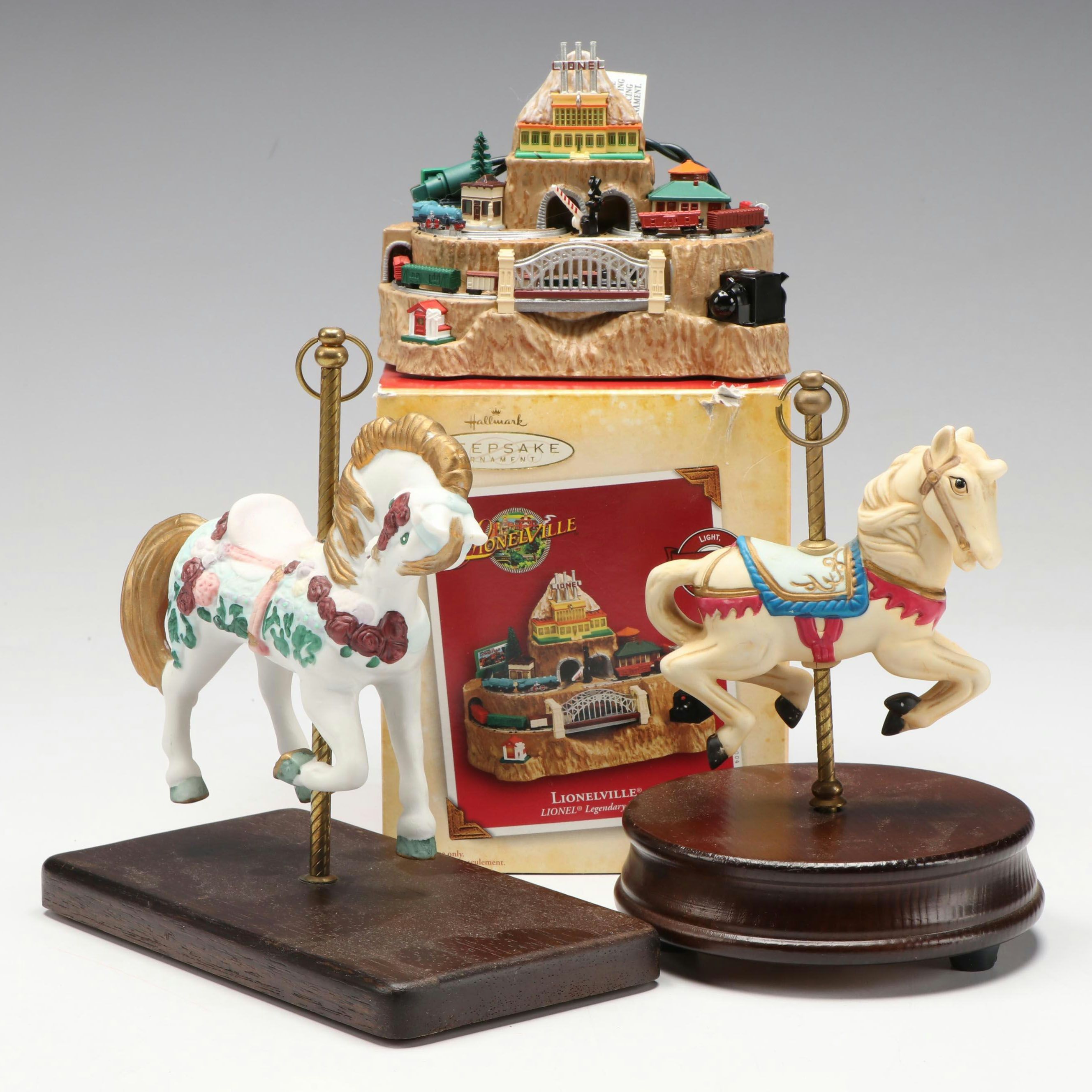 Hallmark "Lionelville" Keepsake Ornament with Carousel Horse Music Box and More
