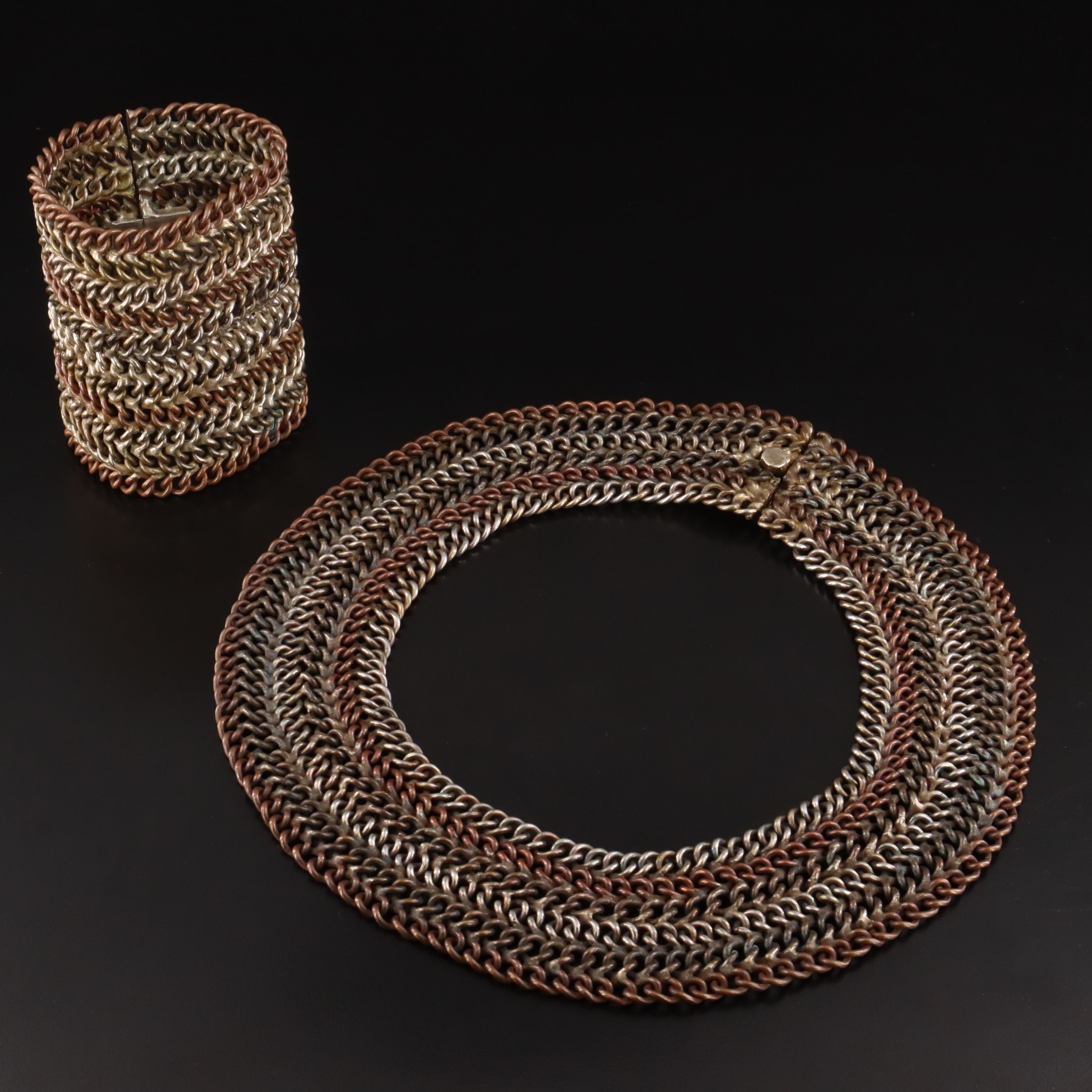 Chainmail Necklace with Sterling Pendant & Curb Chain Necklace & Bracelet Set