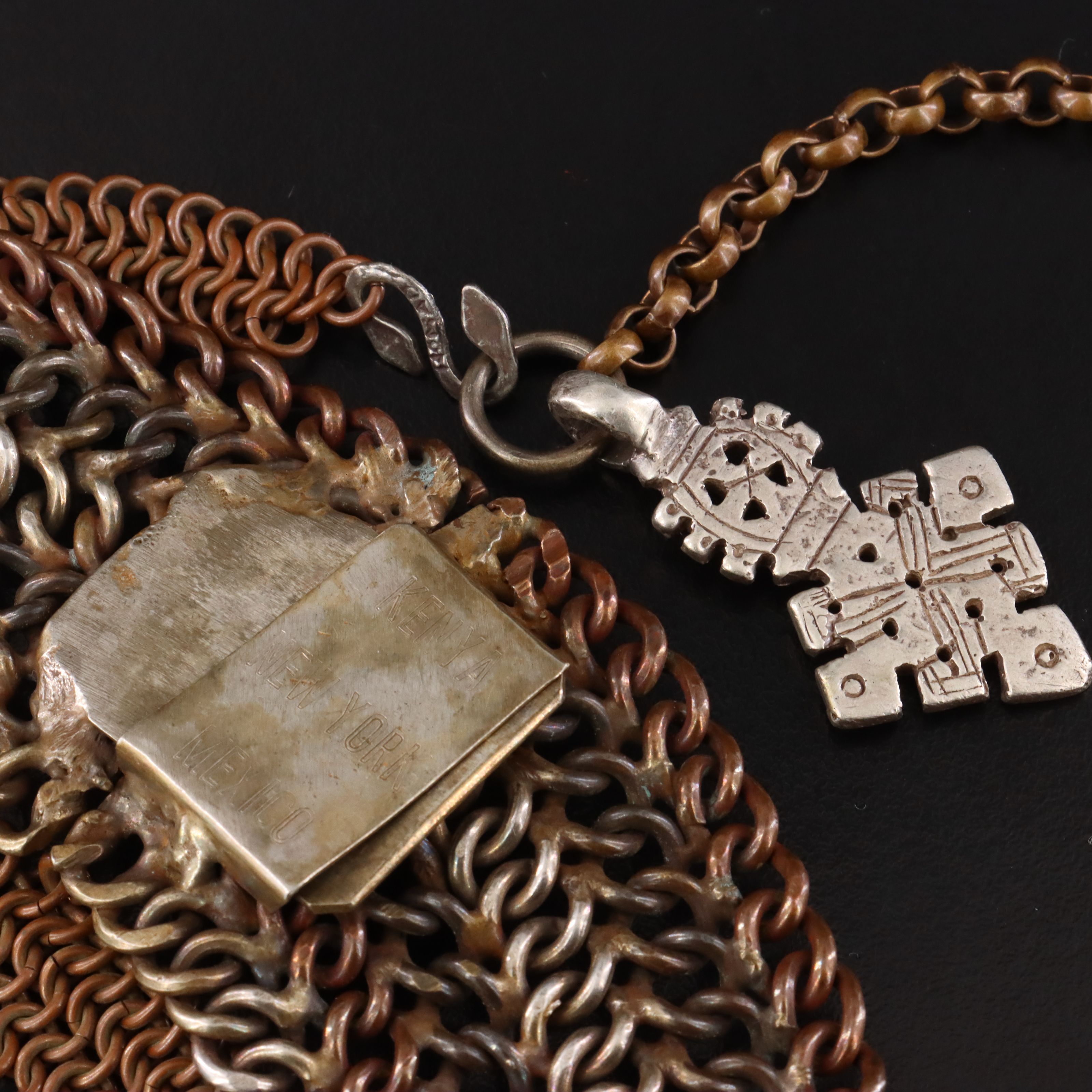 Chainmail Necklace with Sterling Pendant & Curb Chain Necklace & Bracelet Set